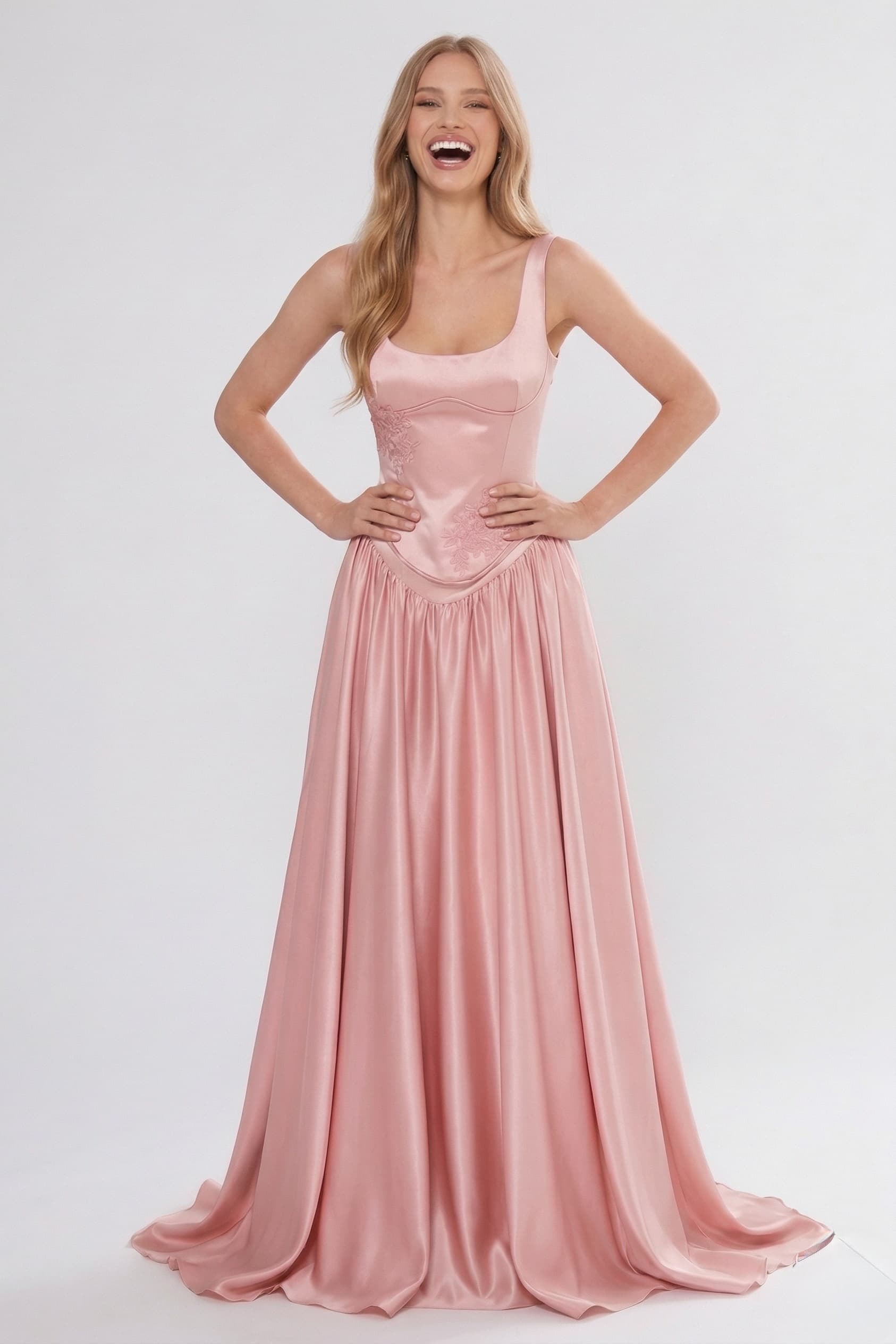 A-Line/Two-Piece Floor Length Soft Satin Bridesmaid Dress CG0314BM