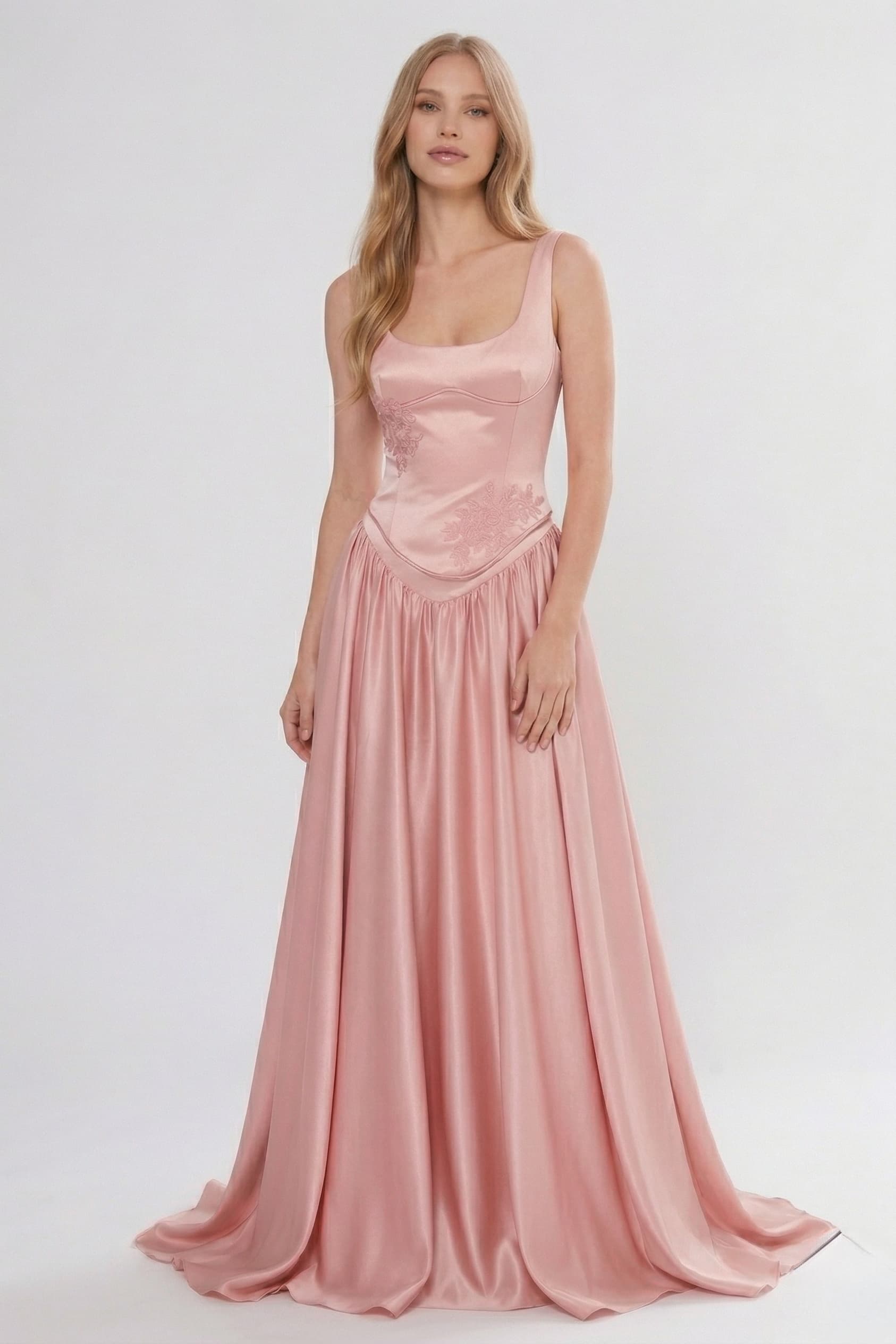 A-Line/Two-Piece Floor Length Soft Satin Wedding Guest Dress CG0314