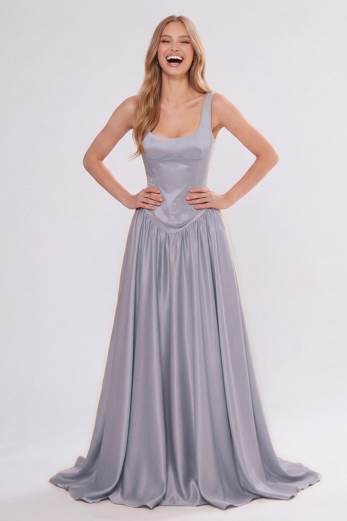 A-Line/Two-Piece Floor Length Soft Satin Wedding Guest Dress CG0314
