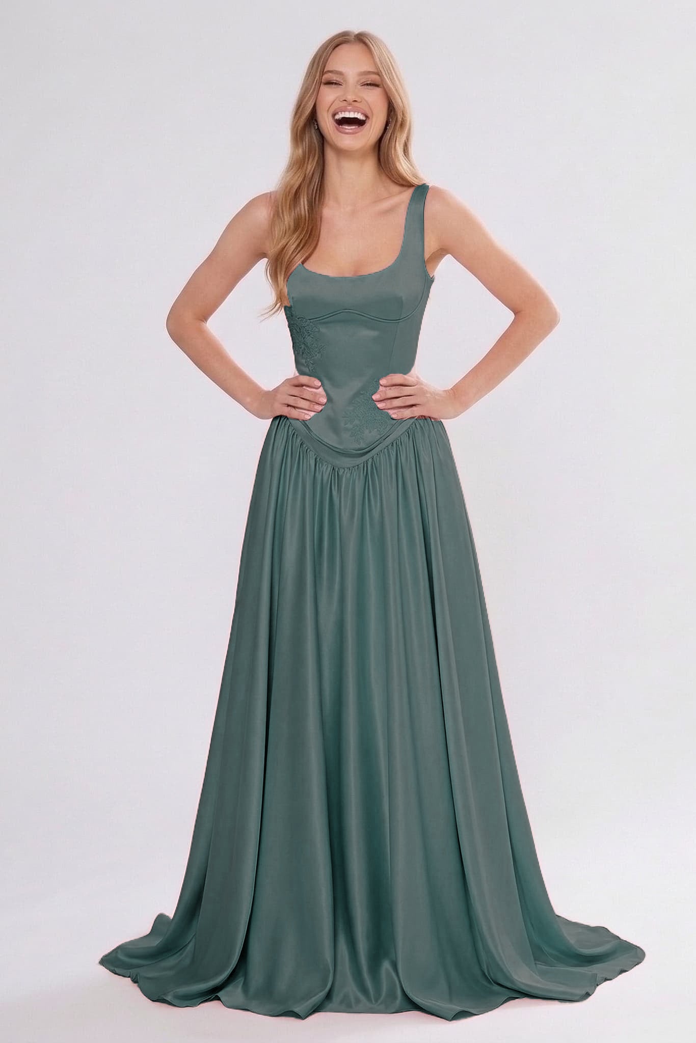 A-Line/Two-Piece Floor Length Soft Satin Wedding Guest Dress CG0314