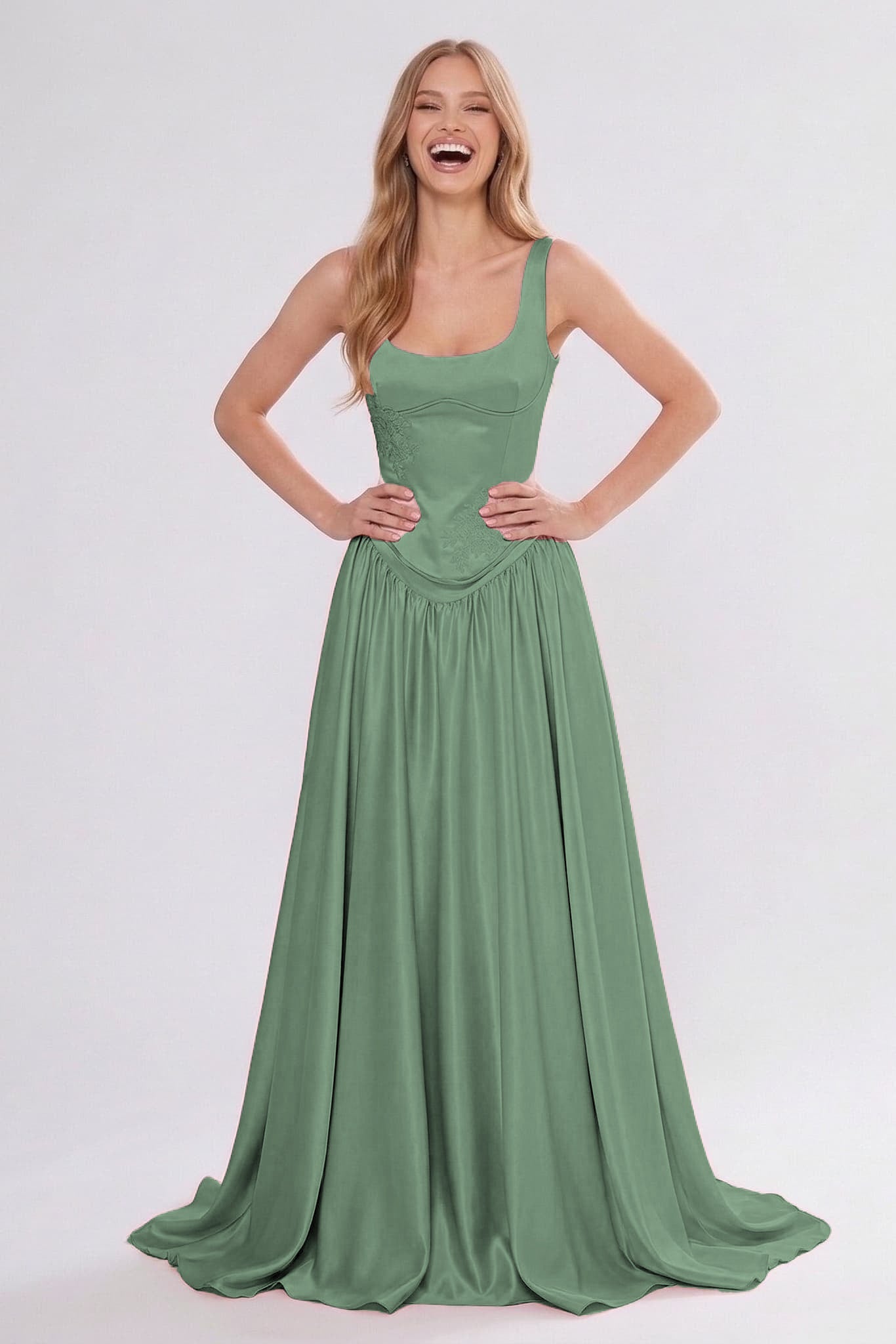 A-Line/Two-Piece Floor Length Soft Satin Wedding Guest Dress CG0314