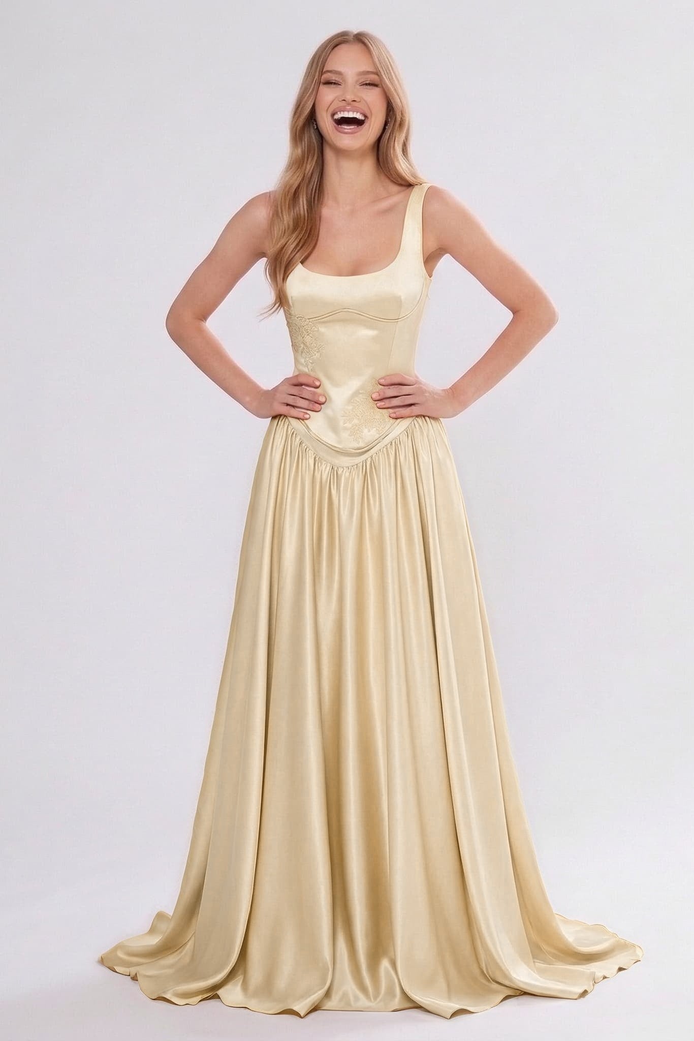 A-Line/Two-Piece Floor Length Soft Satin Wedding Guest Dress CG0314