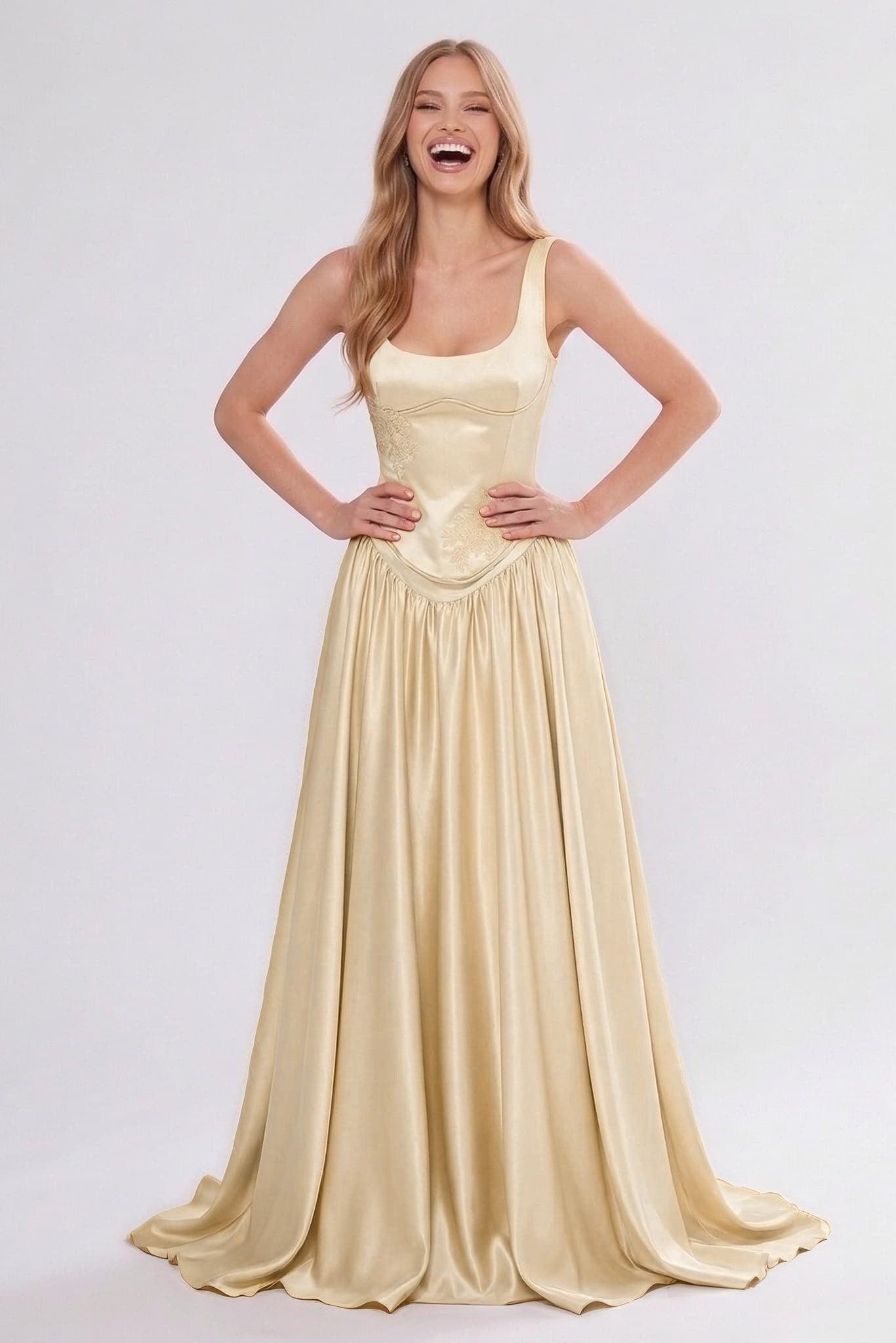 A-Line/Two-Piece Floor Length Soft Satin Wedding Guest Dress CG0314