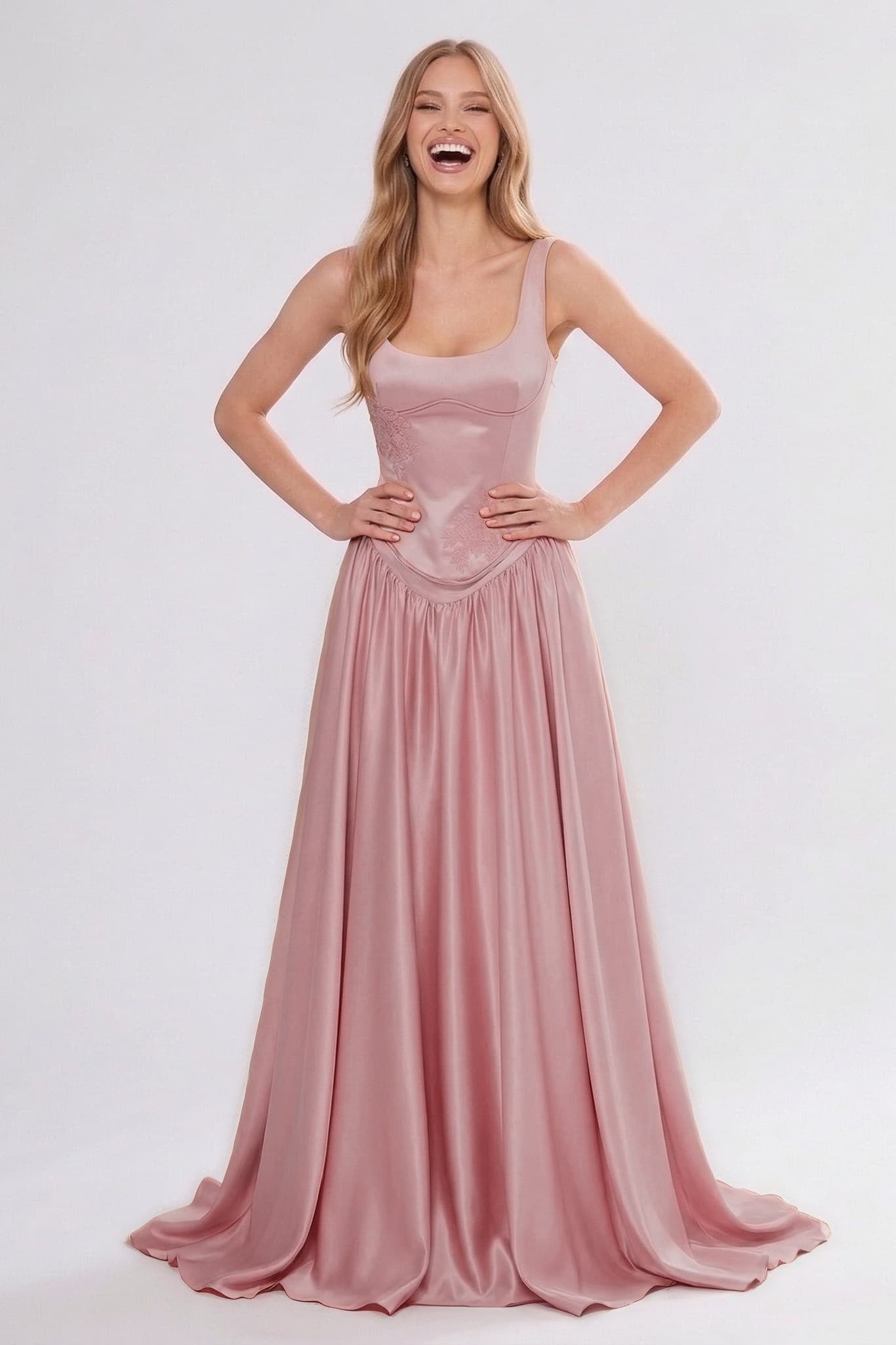 A-Line/Two-Piece Floor Length Soft Satin Wedding Guest Dress CG0314