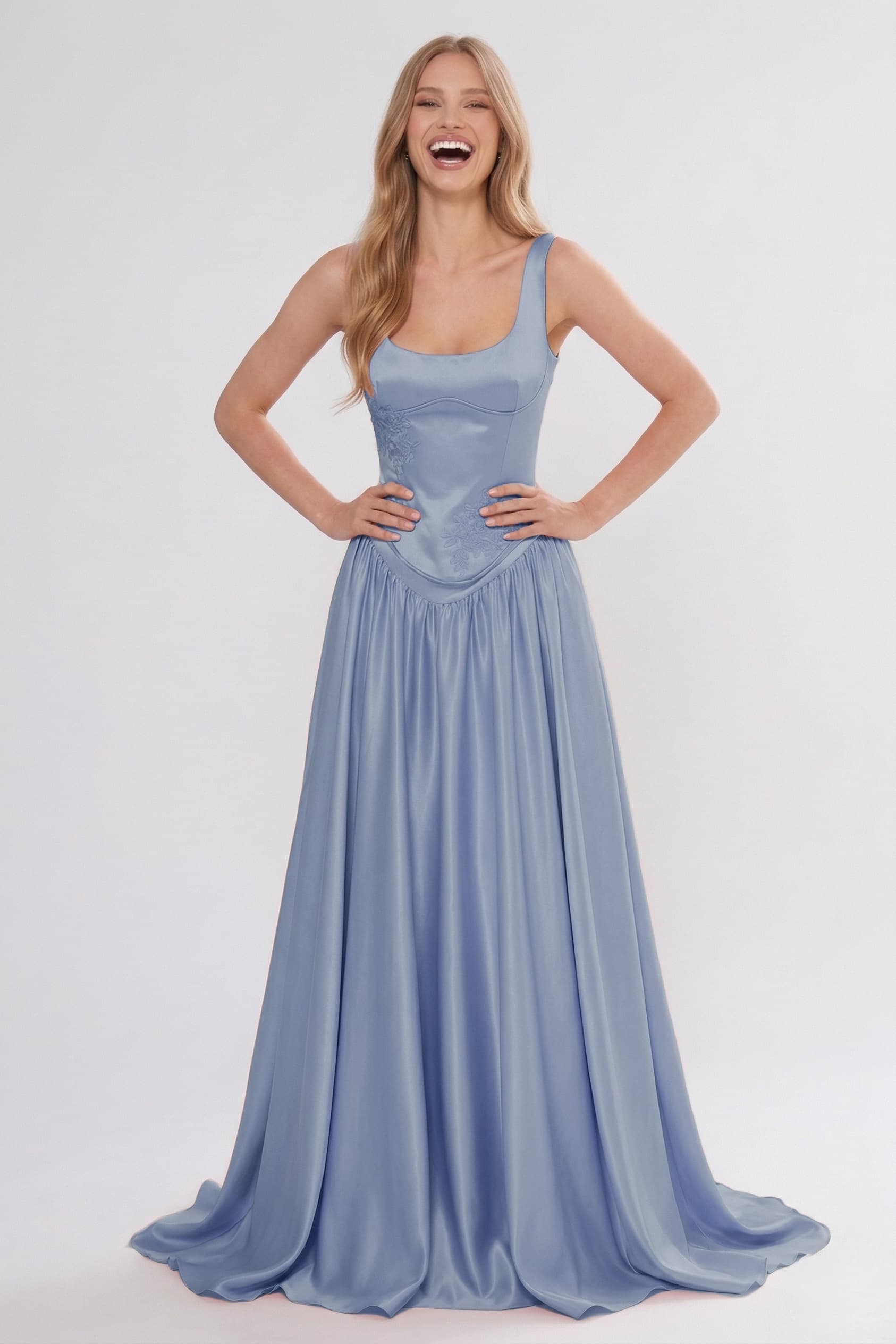A-Line/Two-Piece Floor Length Soft Satin Wedding Guest Dress CG0314