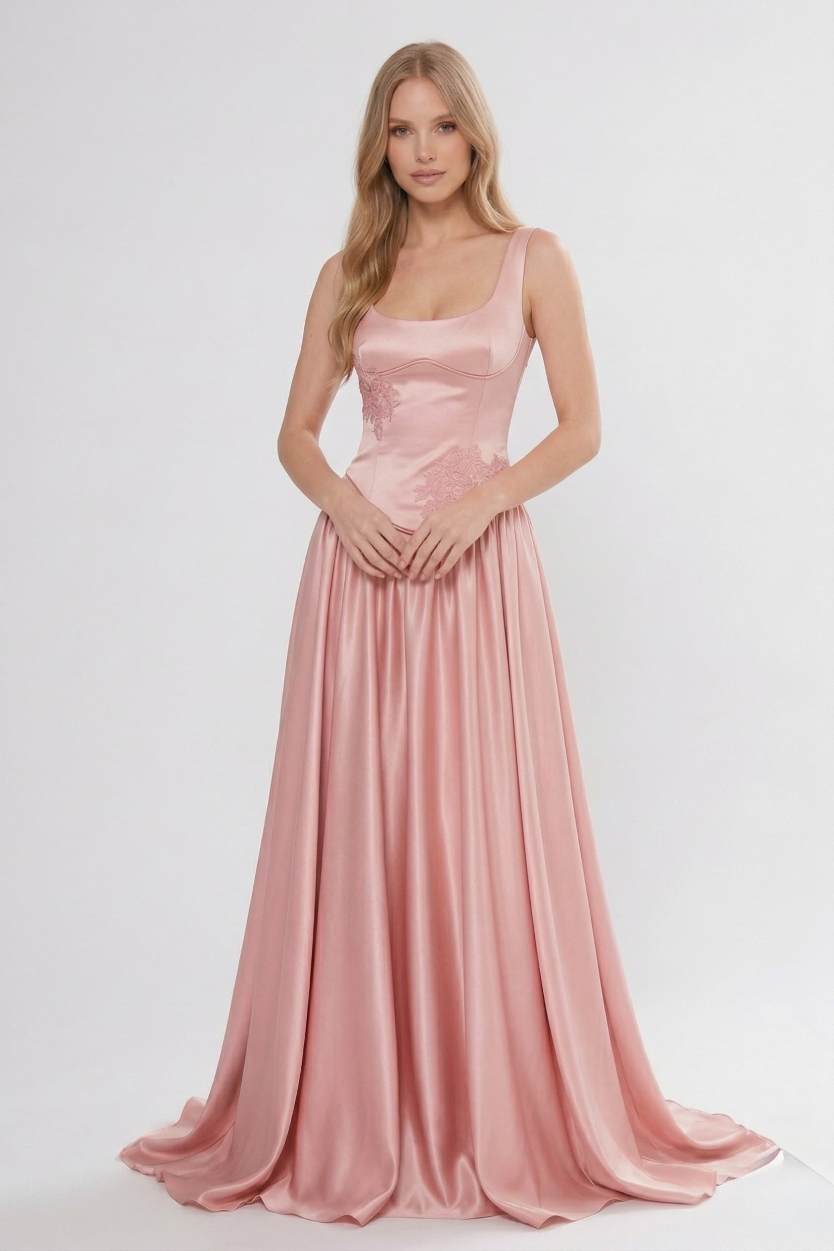 A-Line/Two-Piece Floor Length Soft Satin Wedding Guest Dress CG0314