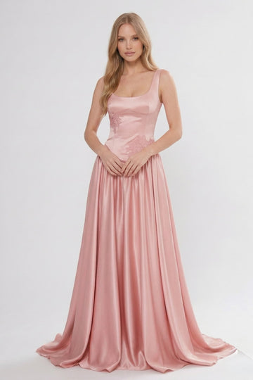 A-Line/Two-Piece Floor Length Soft Satin Wedding Guest Dress CG0314
