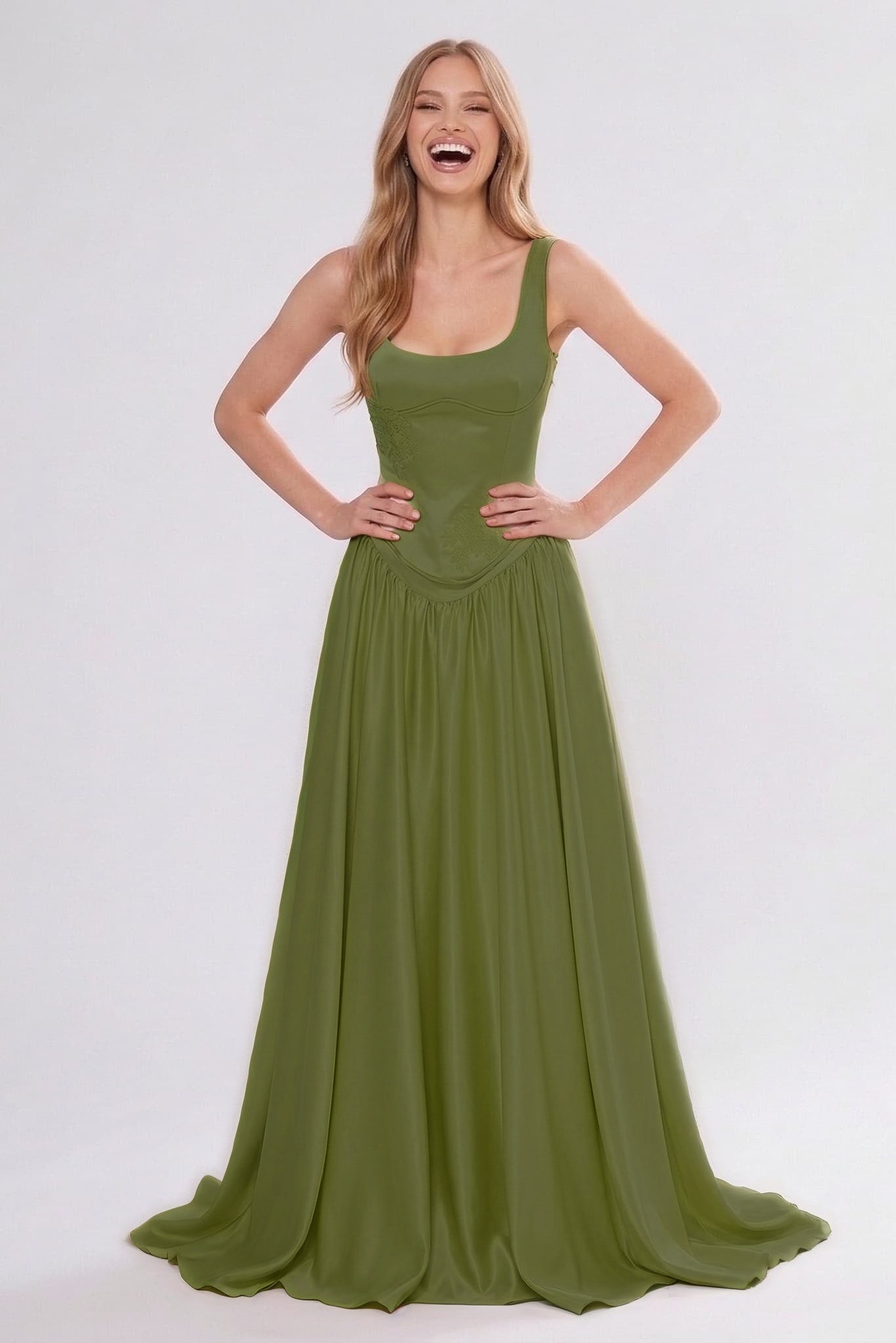 A-Line/Two-Piece Floor Length Soft Satin Wedding Guest Dress CG0314