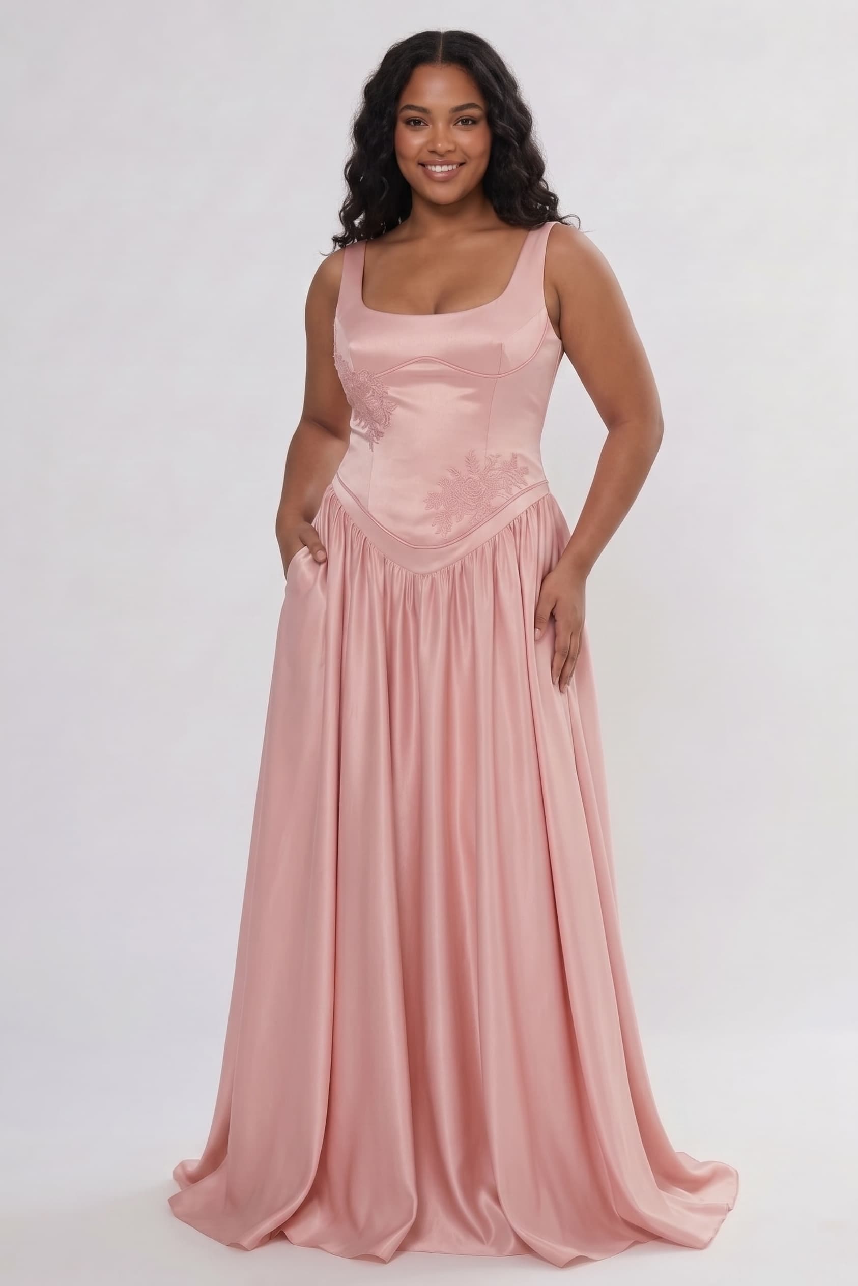 A-Line/Two-Piece Floor Length Soft Satin Wedding Guest Dress CG0314