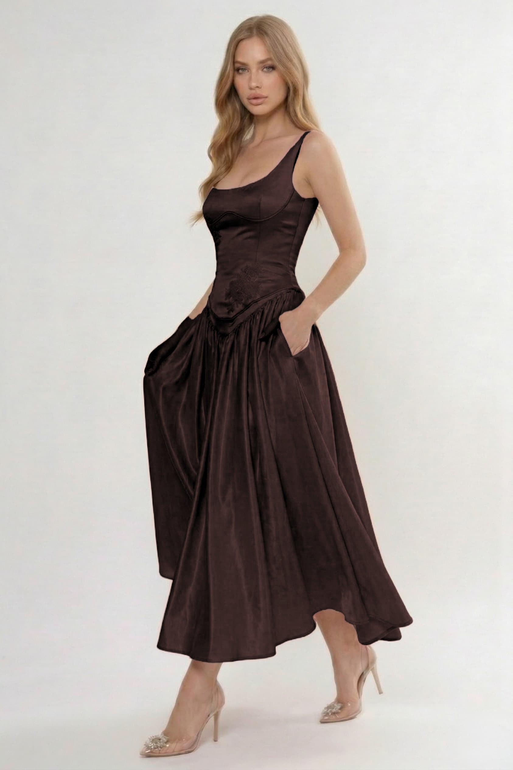 A-Line/Two-Piece Ankle Length Soft Satin Wedding Guest Dress CG0315