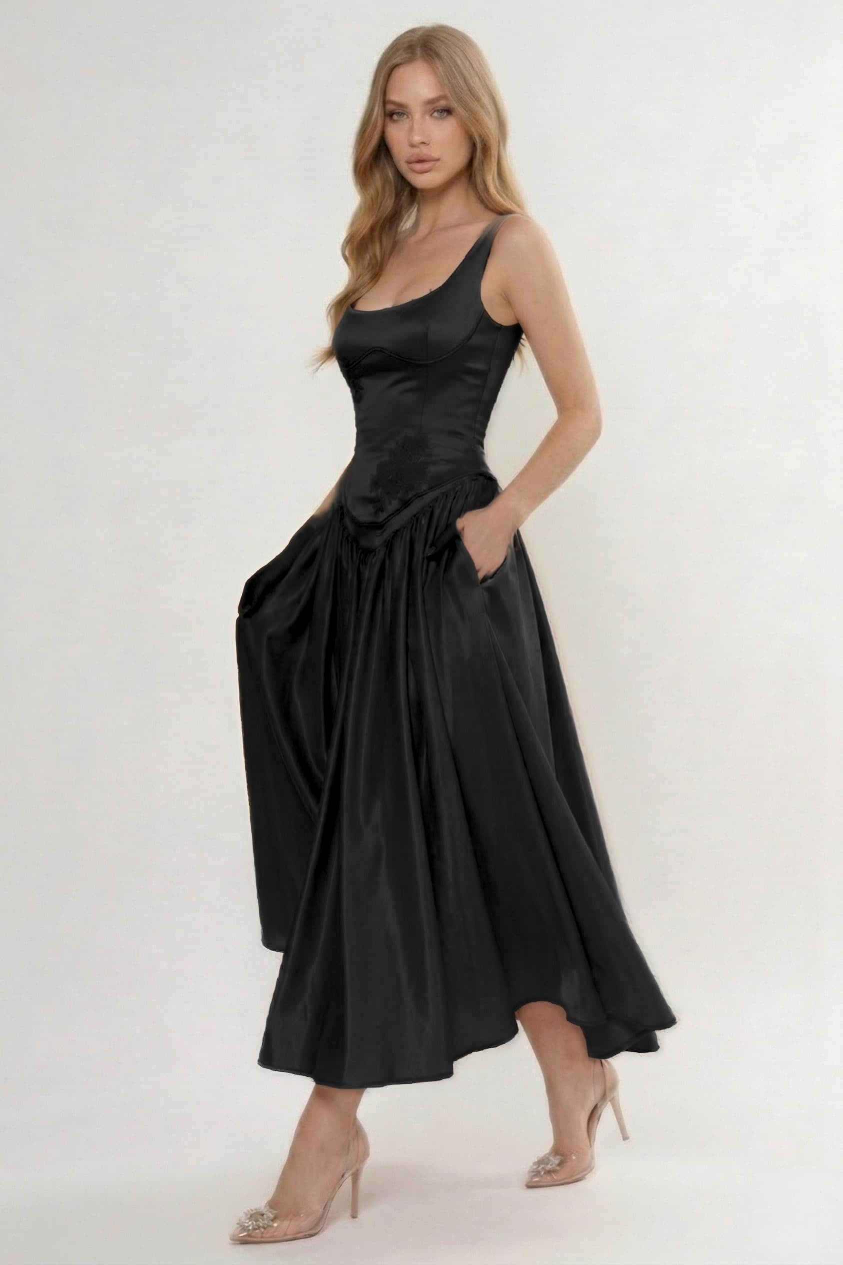 A-Line/Two-Piece Ankle Length Soft Satin Wedding Guest Dress CG0315