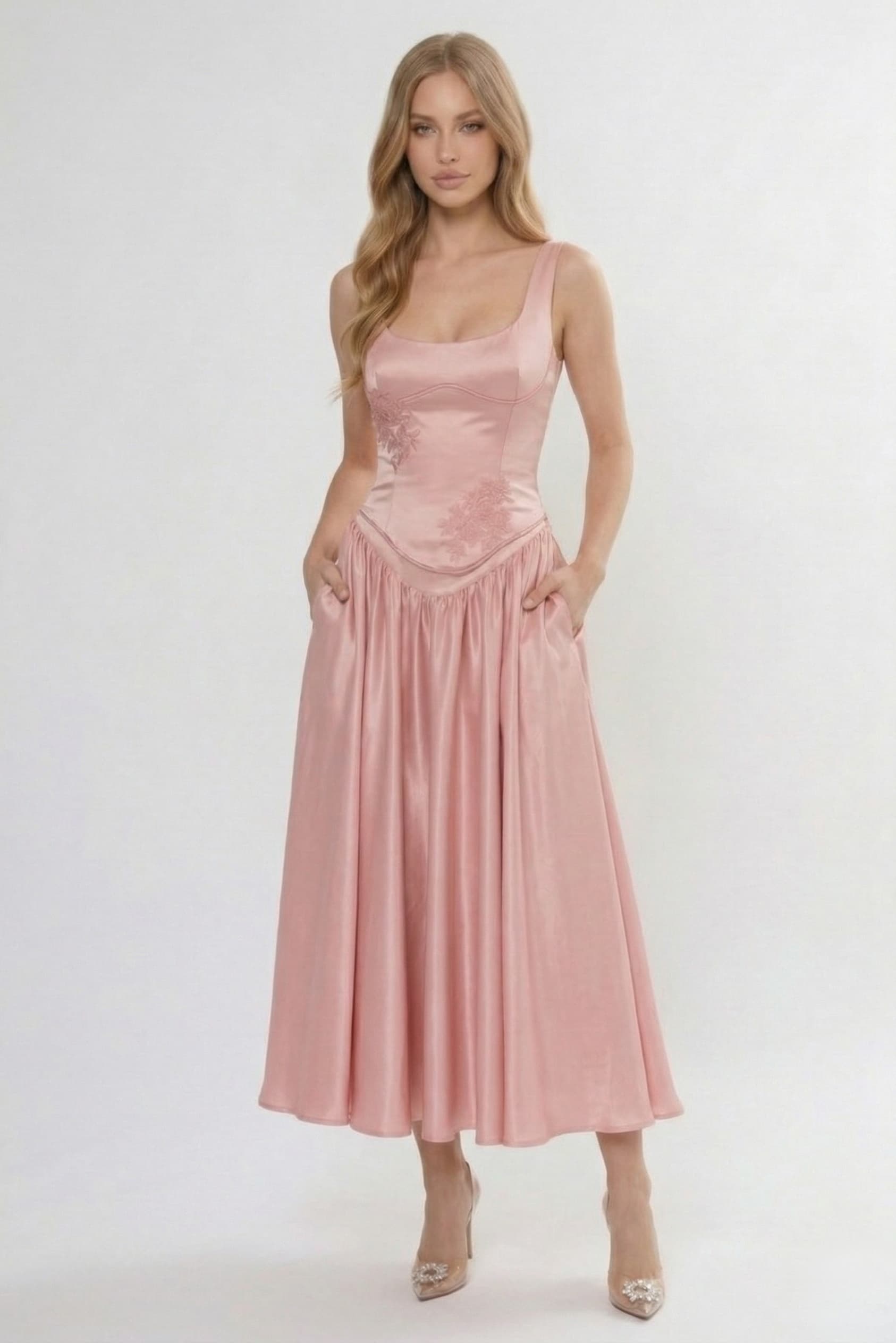 A-Line/Two-Piece Ankle Length Soft Satin Wedding Guest Dress CG0315