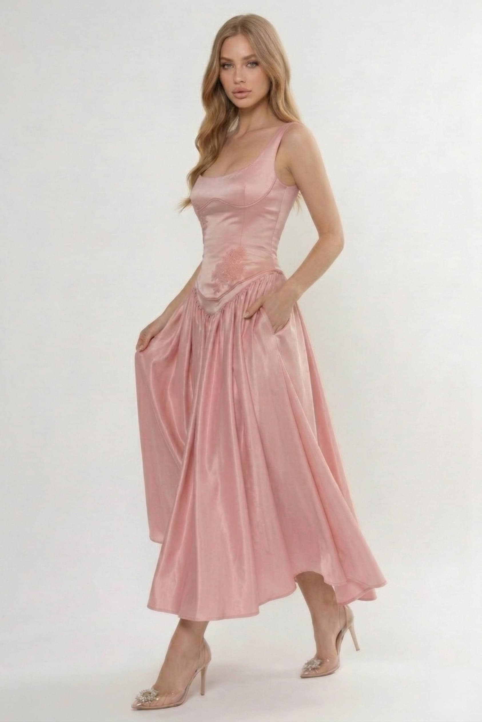 A-Line/Two-Piece Ankle Length Soft Satin Wedding Guest Dress CG0315