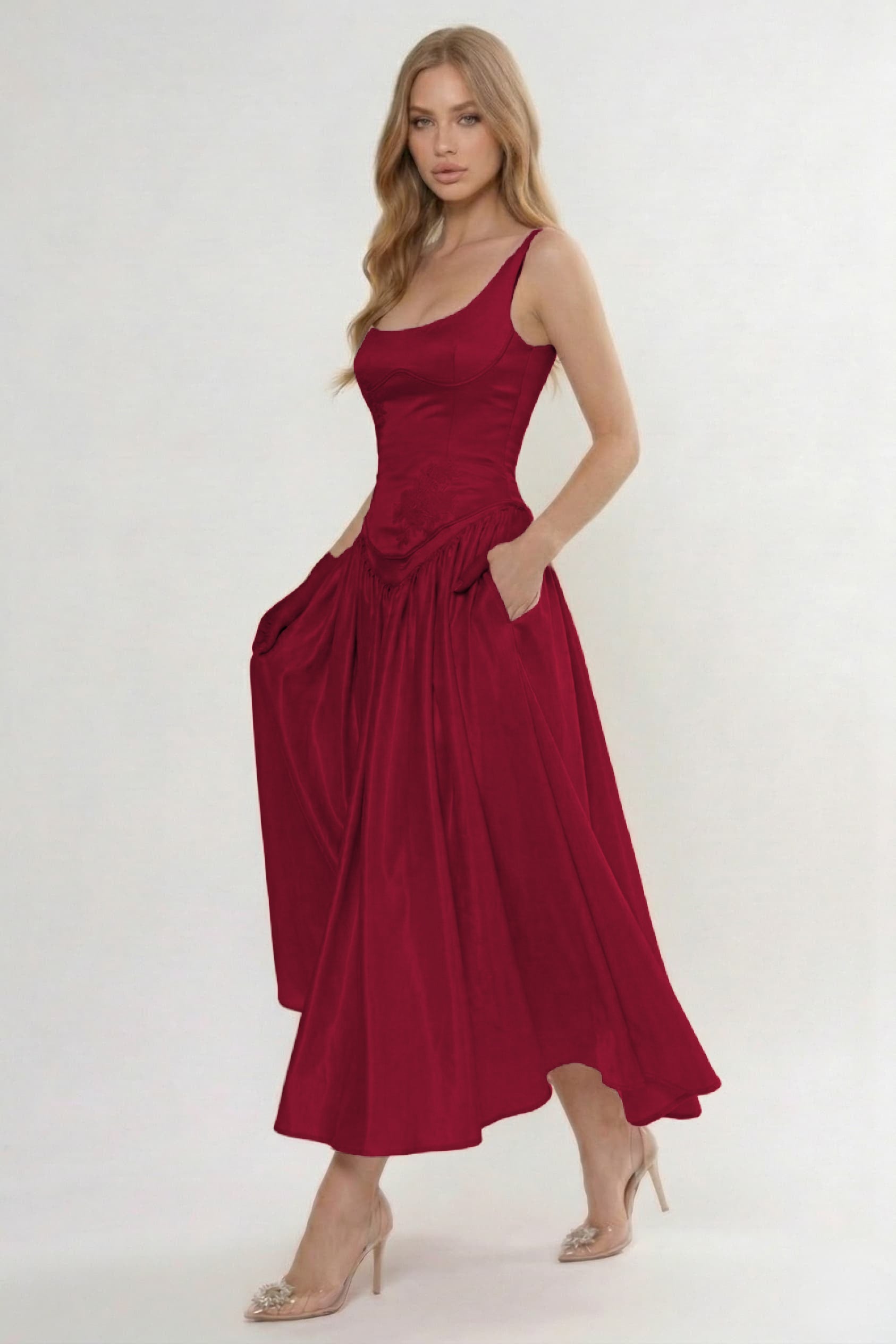 A-Line/Two-Piece Ankle Length Soft Satin Wedding Guest Dress CG0315