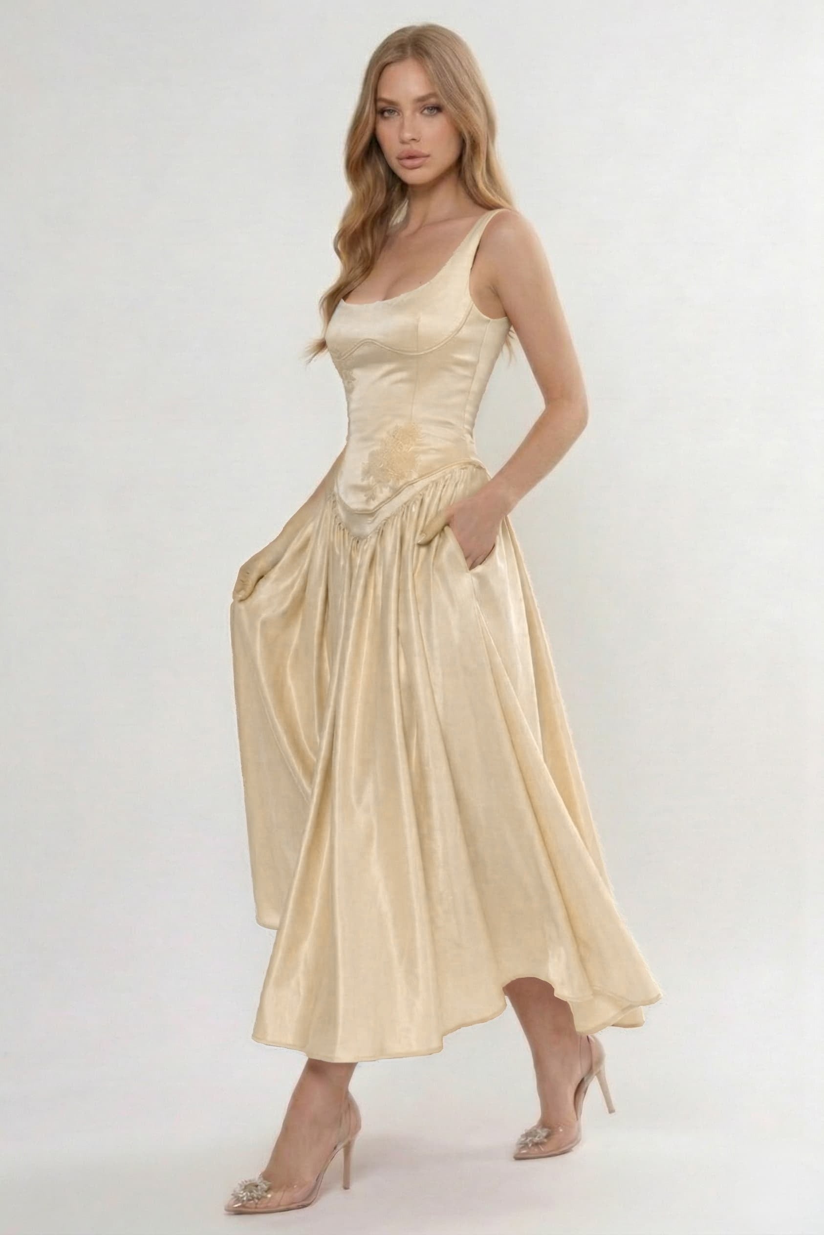 A-Line/Two-Piece Ankle Length Soft Satin Wedding Guest Dress CG0315