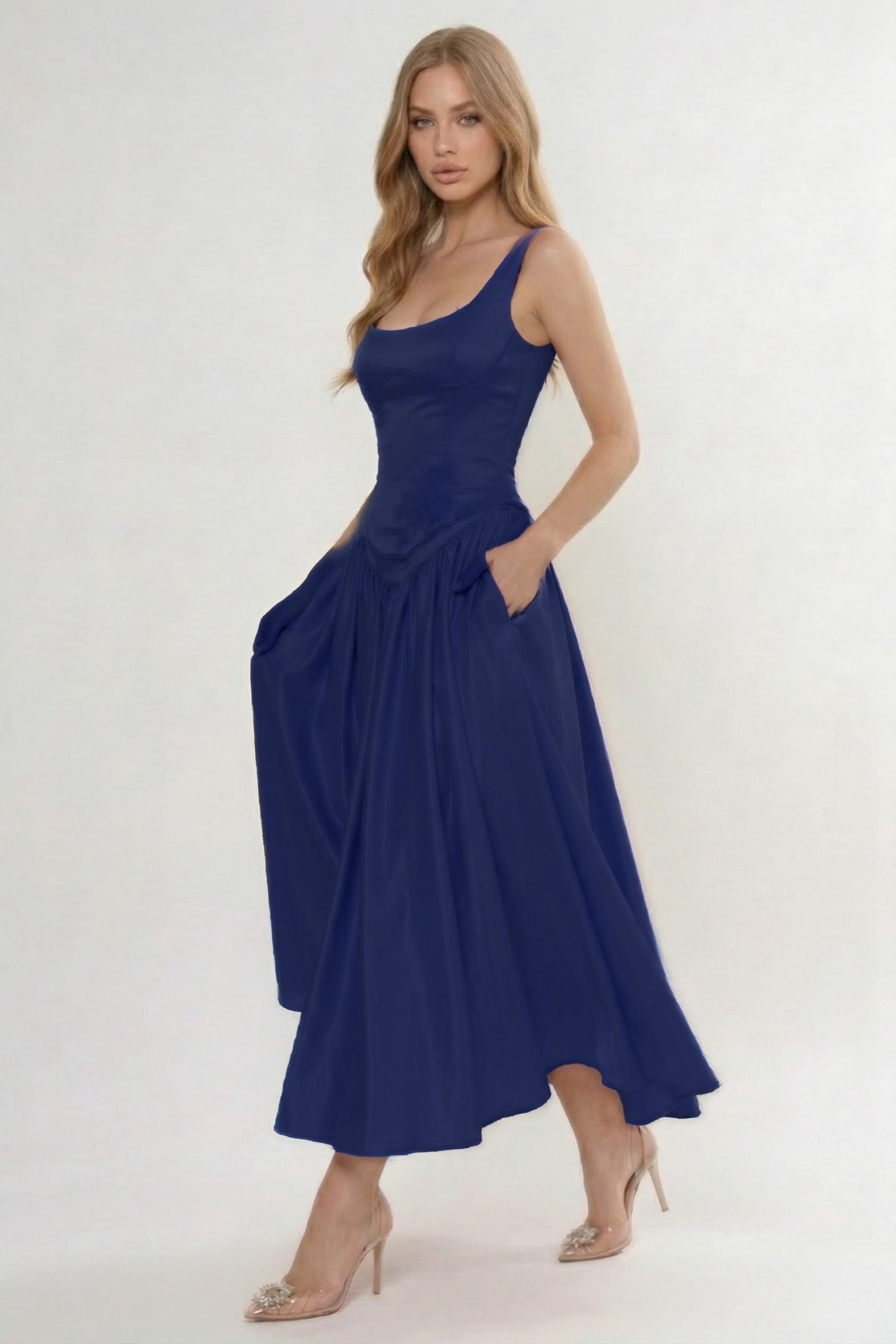 A-Line/Two-Piece Ankle Length Soft Satin Wedding Guest Dress CG0315