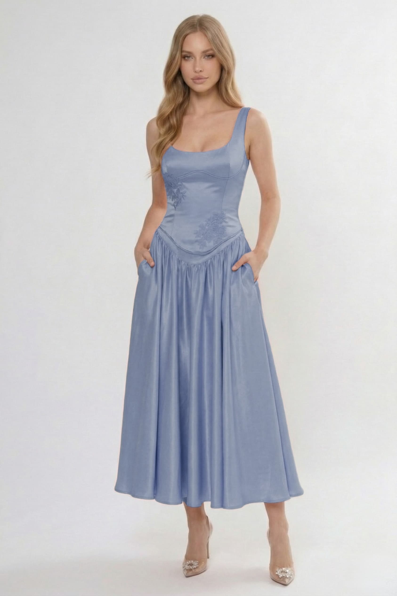 A-Line/Two-Piece Ankle Length Soft Satin Wedding Guest Dress CG0315