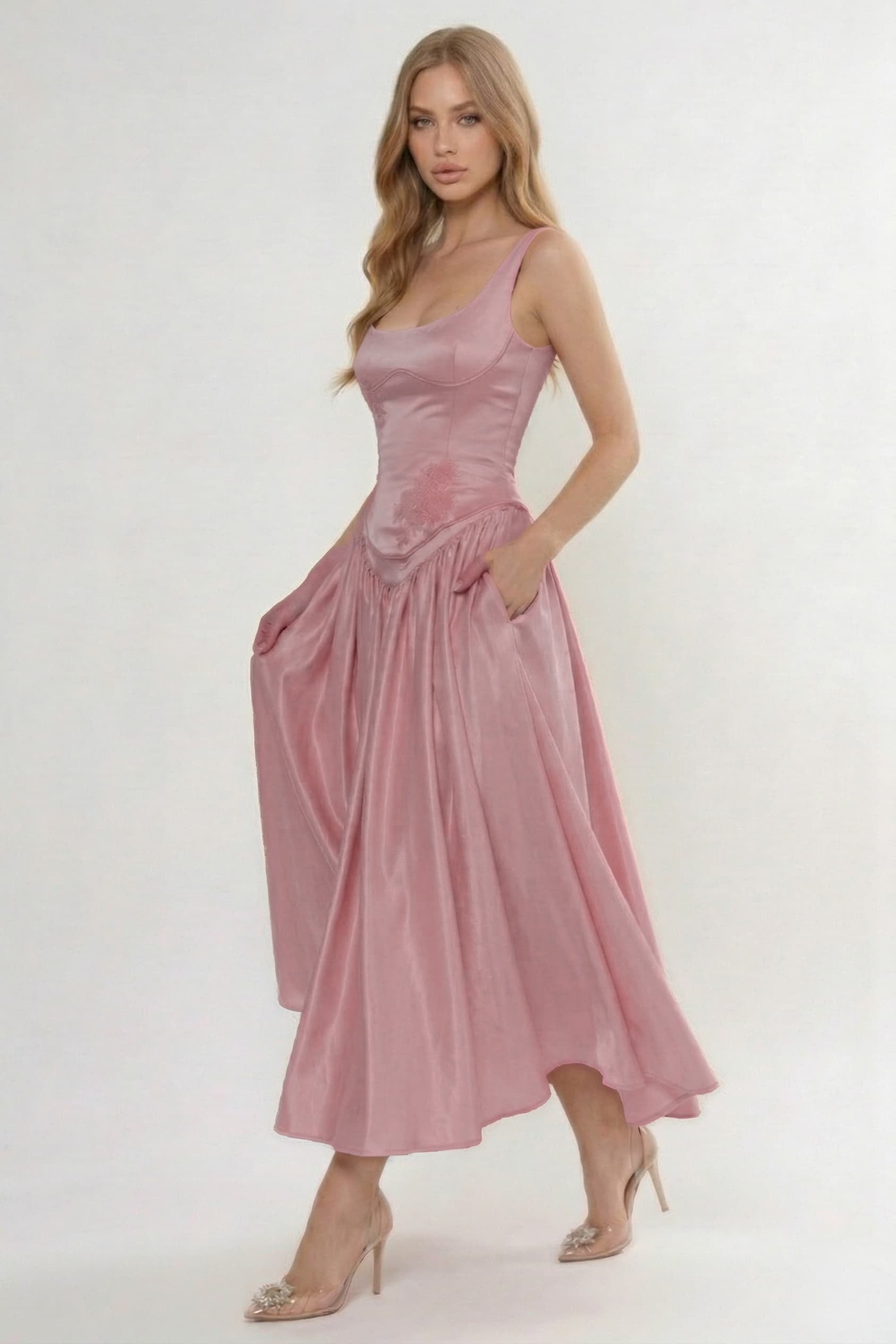 A-Line/Two-Piece Ankle Length Soft Satin Wedding Guest Dress CG0315