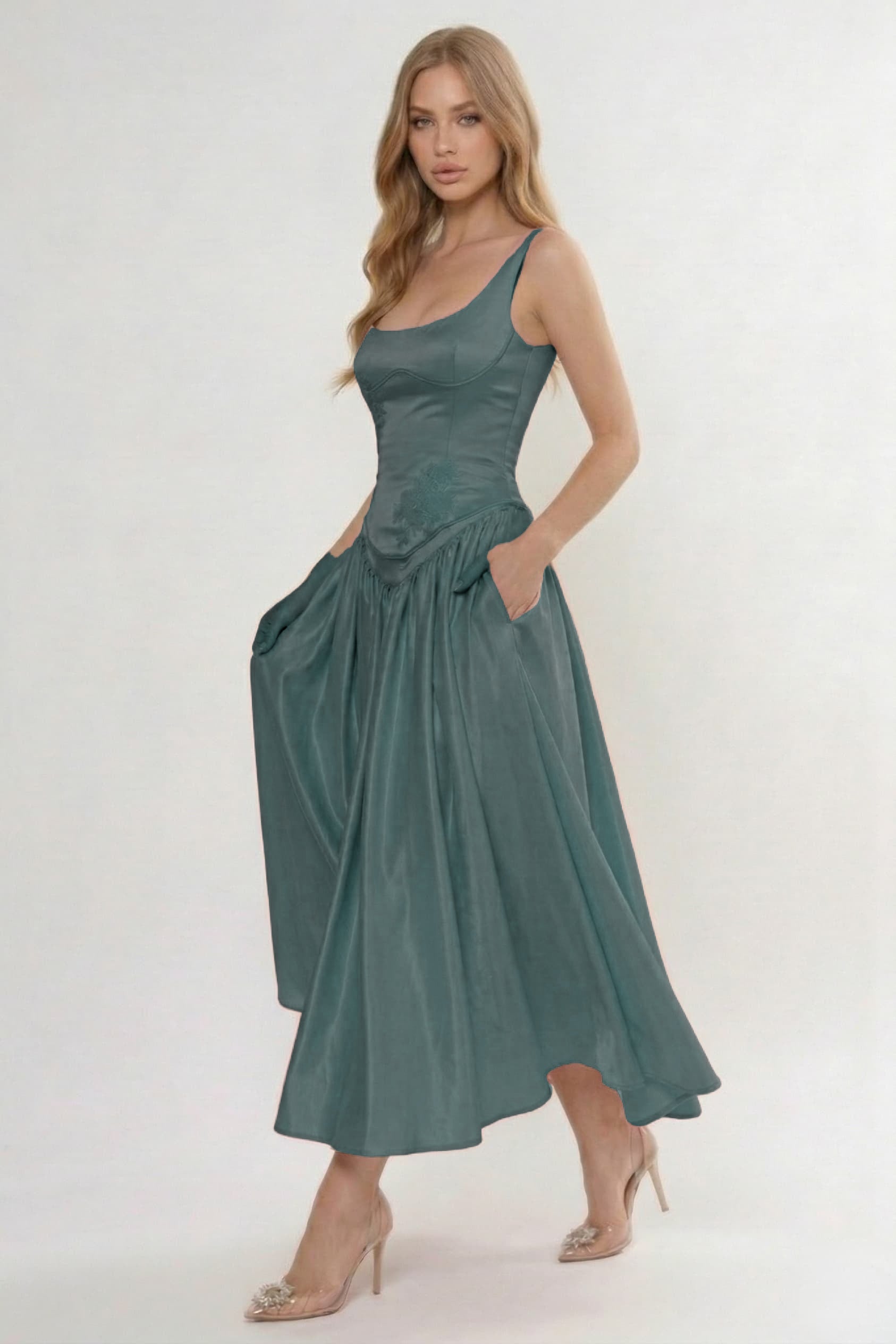 A-Line/Two-Piece Ankle Length Soft Satin Wedding Guest Dress CG0315