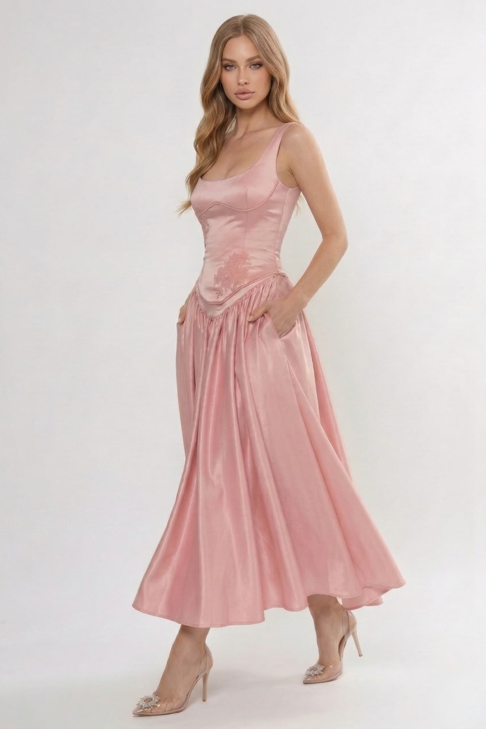 A-Line/Two-Piece Ankle Length Soft Satin Wedding Guest Dress CG0315