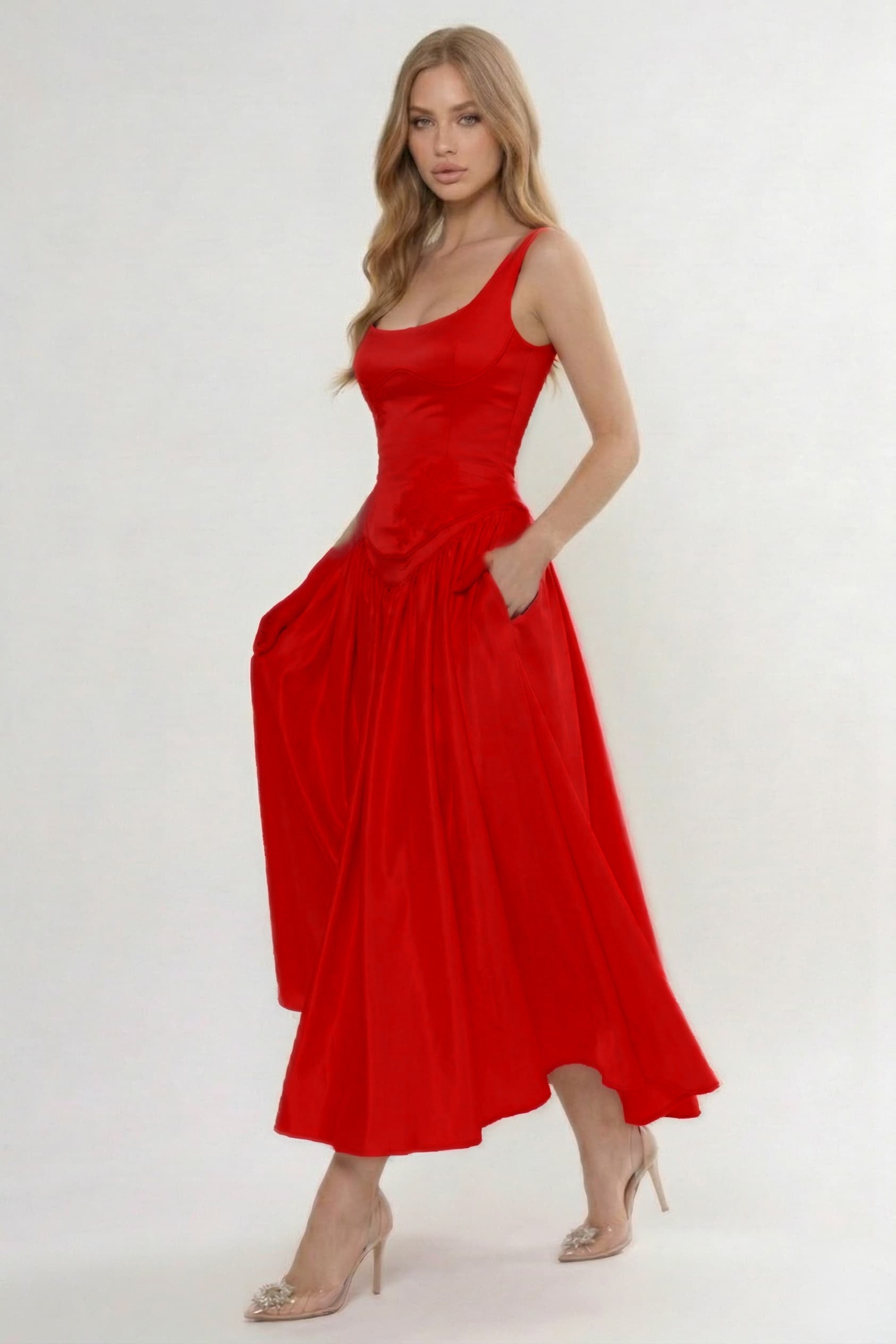 A-Line/Two-Piece Ankle Length Soft Satin Wedding Guest Dress CG0315