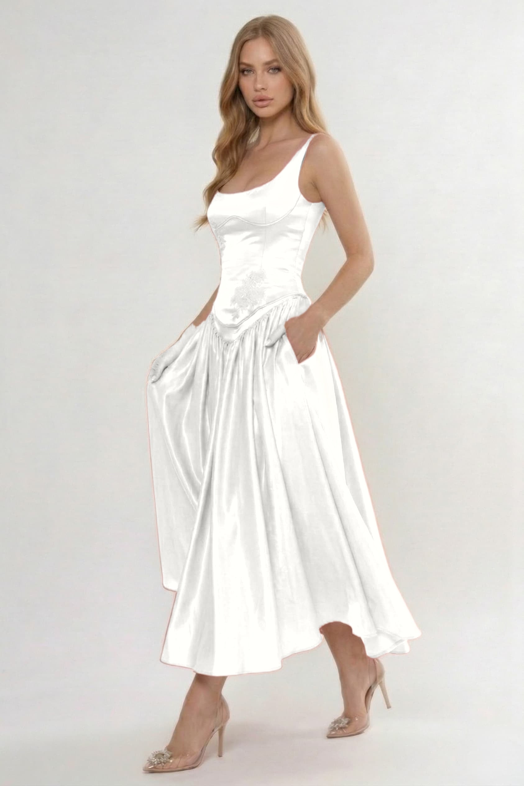 A-Line/Two-Piece Ankle Length Soft Satin Wedding Guest Dress CG0315
