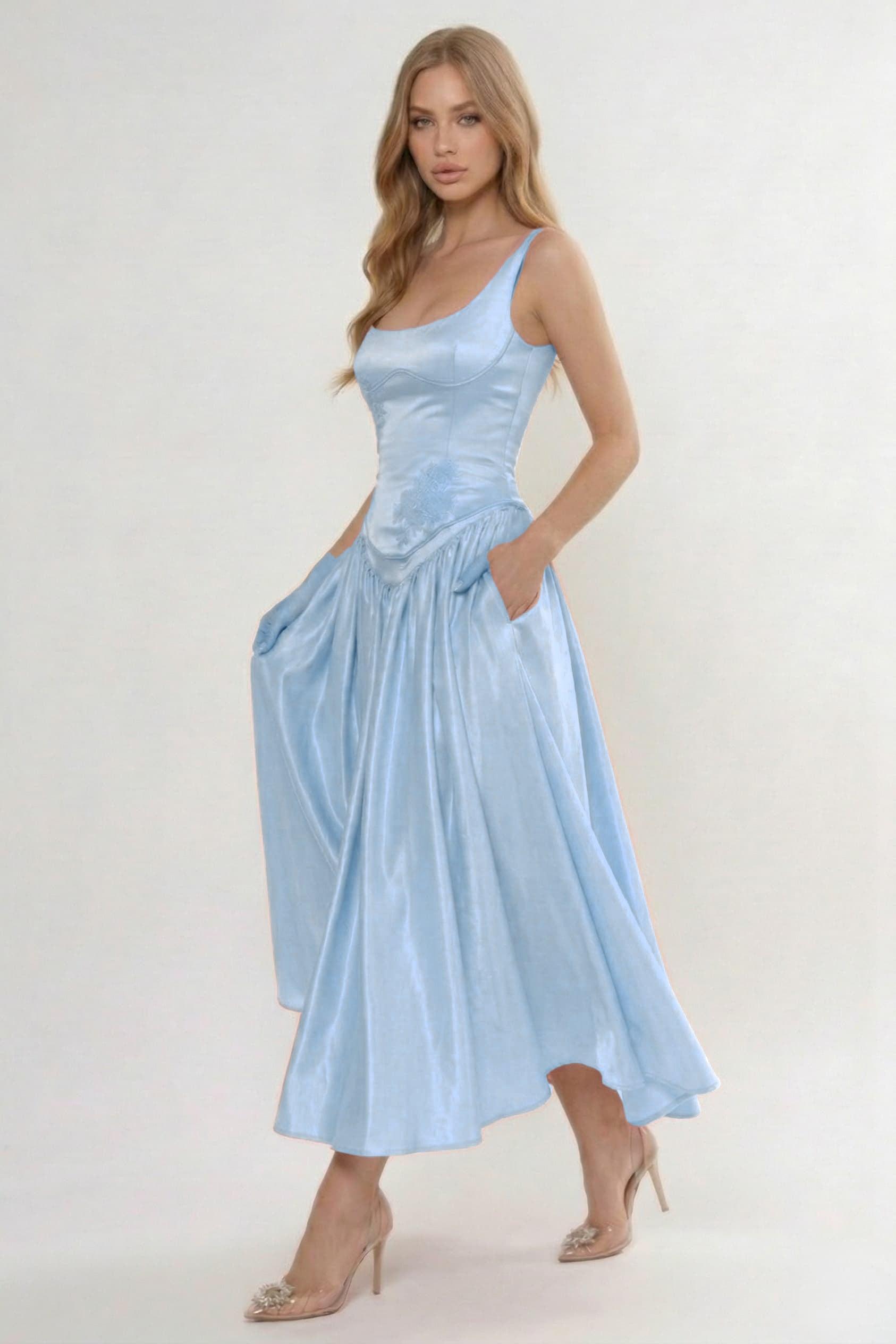 A-Line/Two-Piece Ankle Length Soft Satin Wedding Guest Dress CG0315