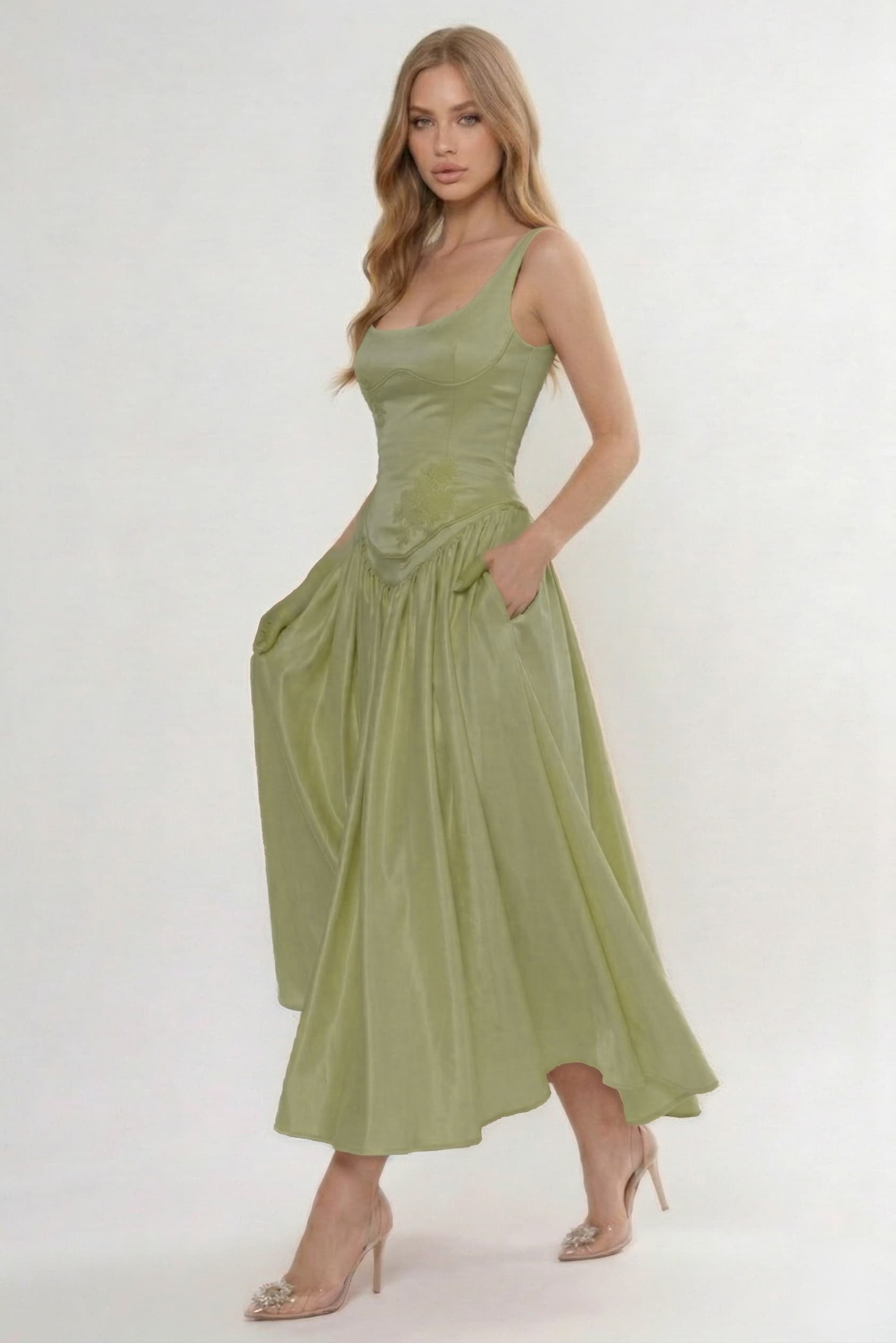 A-Line/Two-Piece Ankle Length Soft Satin Wedding Guest Dress CG0315
