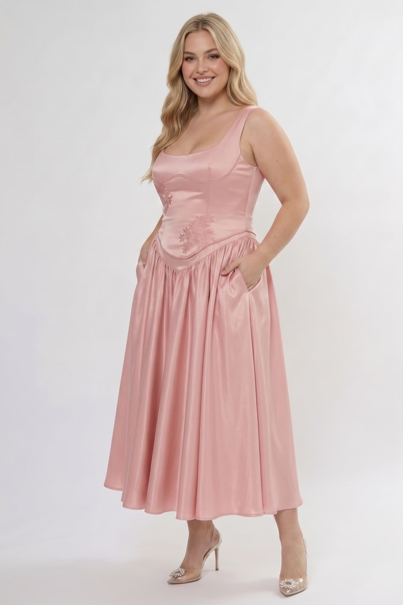 A-Line/Two-Piece Ankle Length Soft Satin Wedding Guest Dress CG0315