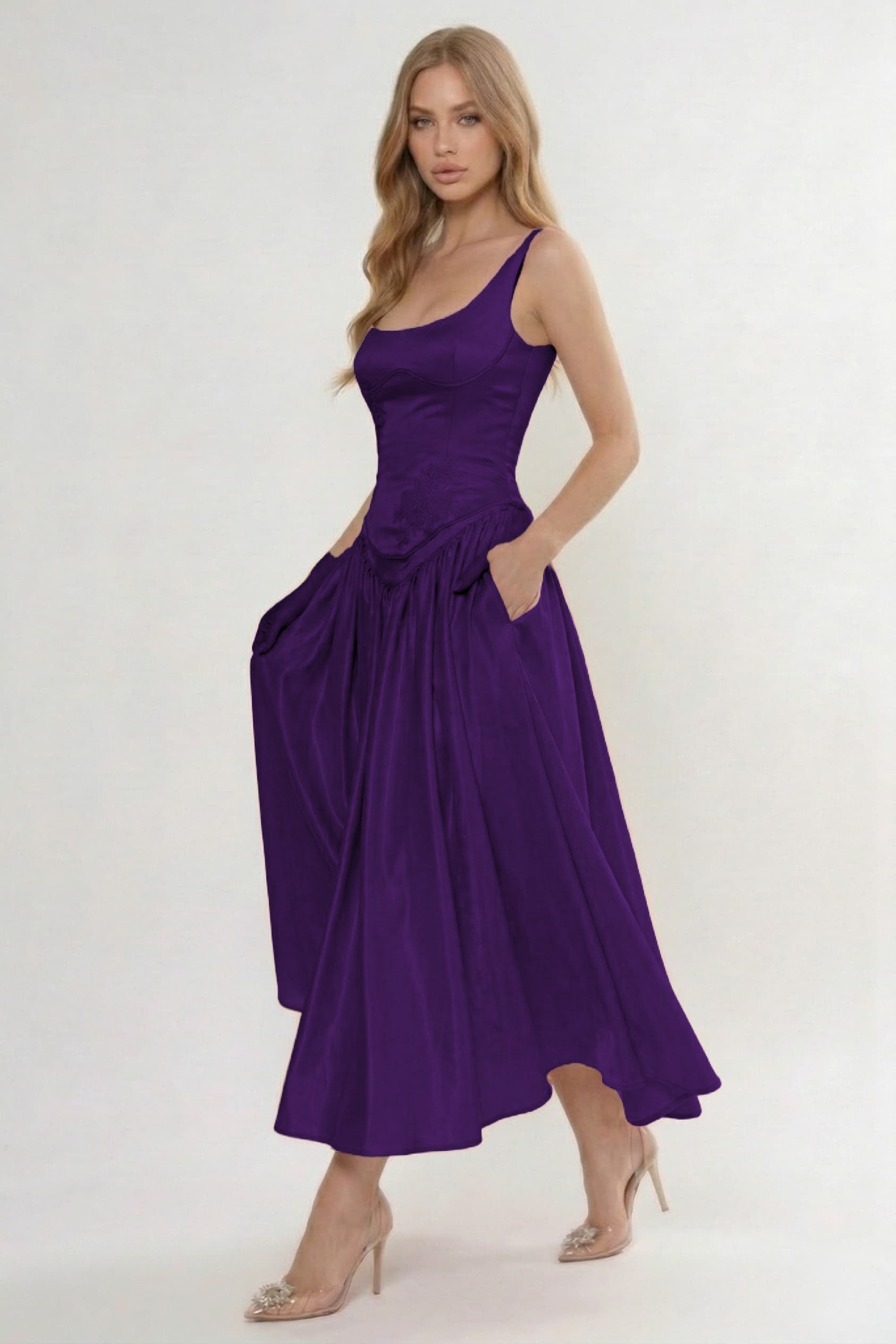 A-Line/Two-Piece Ankle Length Soft Satin Wedding Guest Dress CG0315