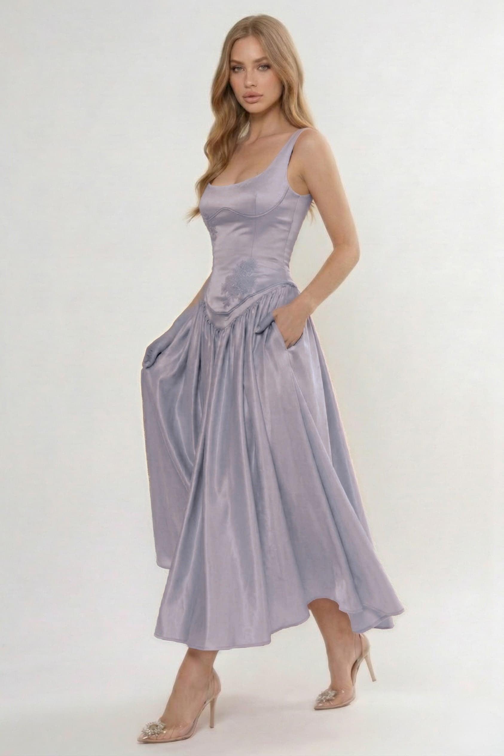 A-Line/Two-Piece Ankle Length Soft Satin Wedding Guest Dress CG0315