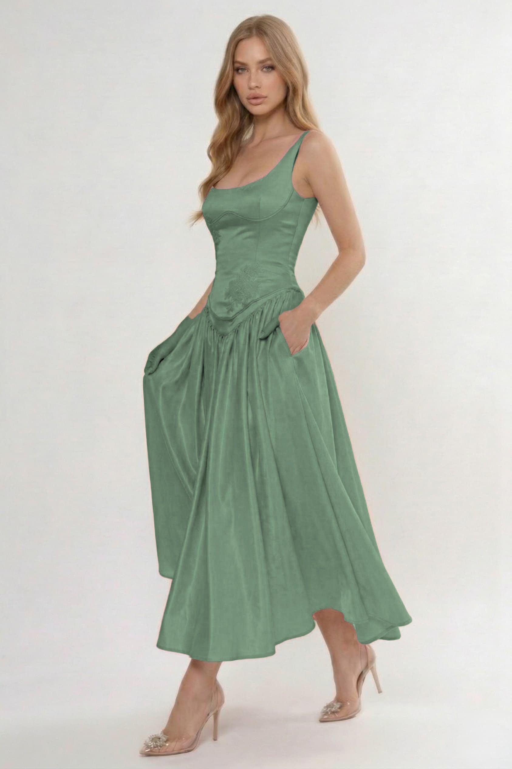 A-Line/Two-Piece Ankle Length Soft Satin Wedding Guest Dress CG0315