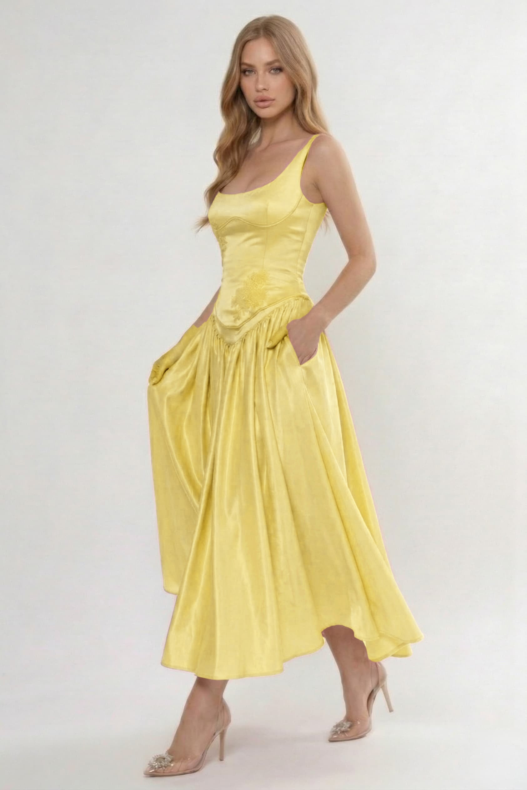 A-Line/Two-Piece Ankle Length Soft Satin Wedding Guest Dress CG0315
