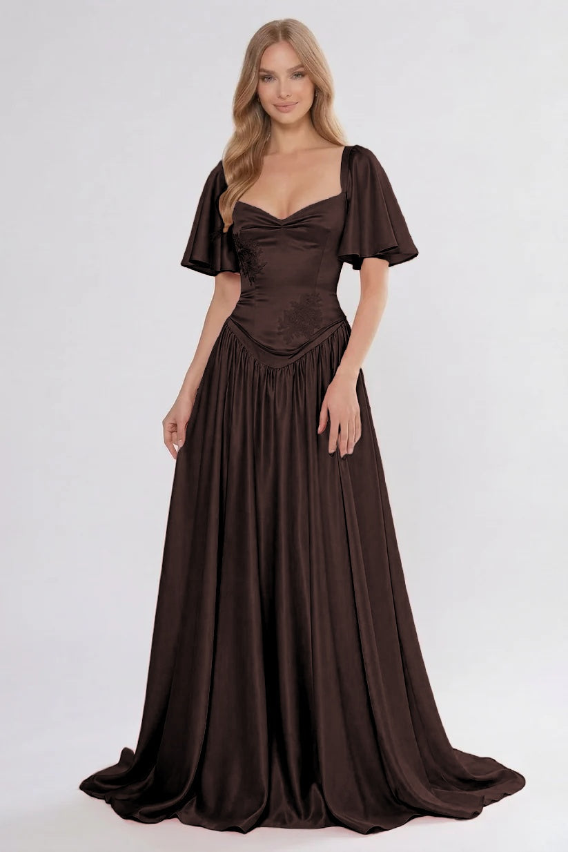 A-Line/Two-Piece Floor Length Soft Satin Wedding Guest Dress CG0316