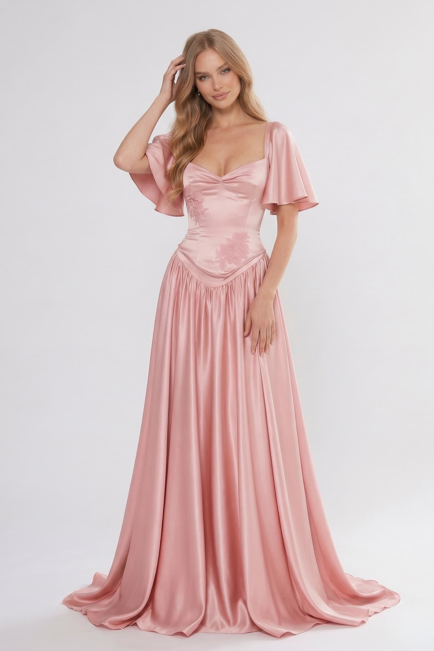 A-Line/Two-Piece Floor Length Soft Satin Wedding Guest Dress CG0316