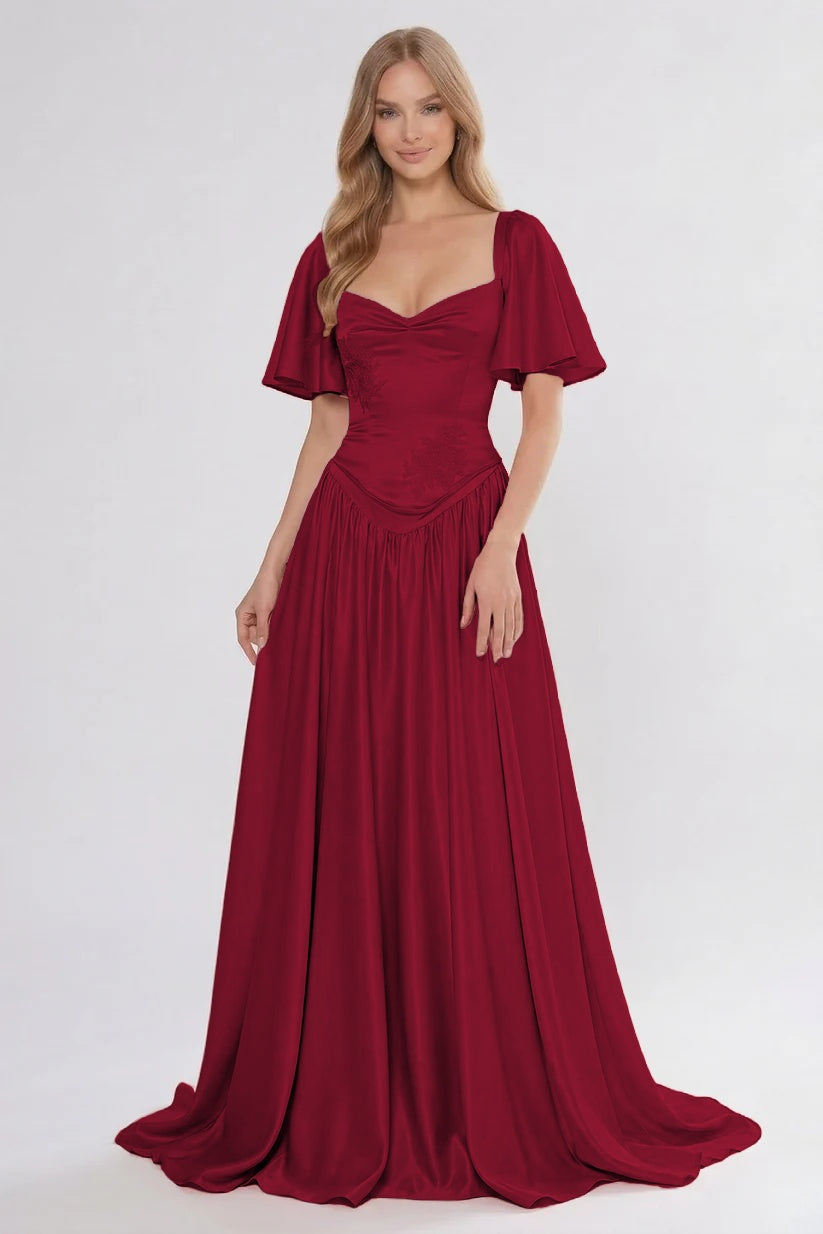 A-Line/Two-Piece Floor Length Soft Satin Wedding Guest Dress CG0316