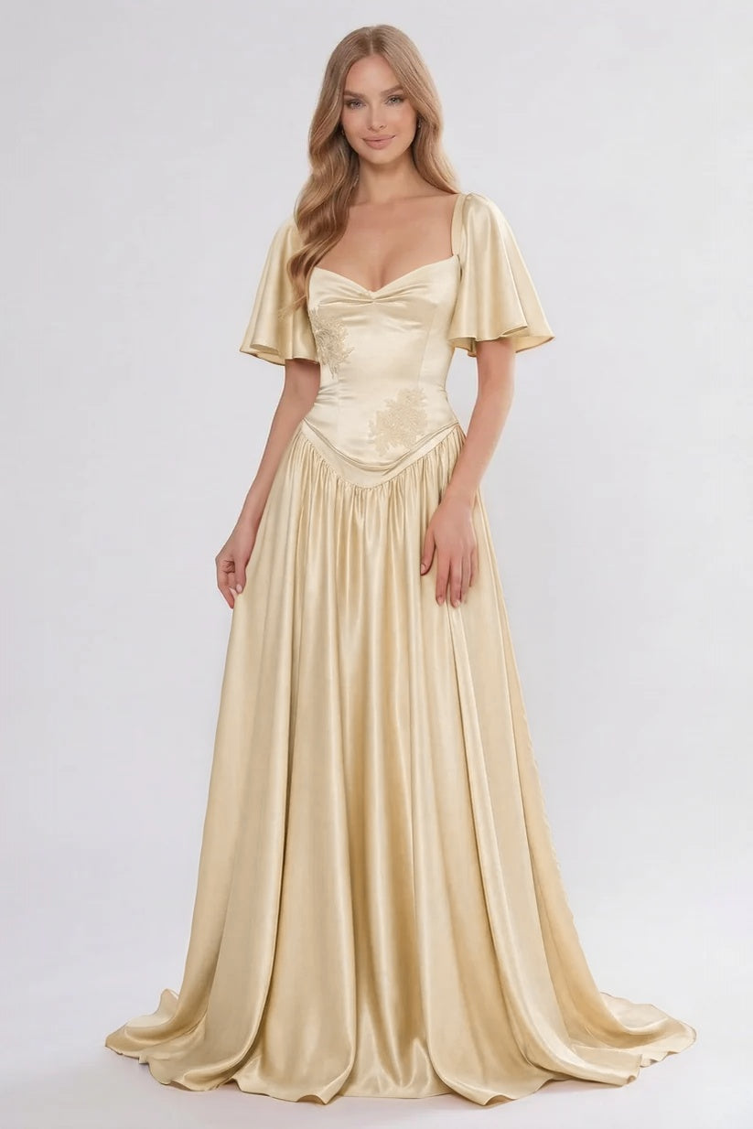 A-Line/Two-Piece Floor Length Soft Satin Wedding Guest Dress CG0316