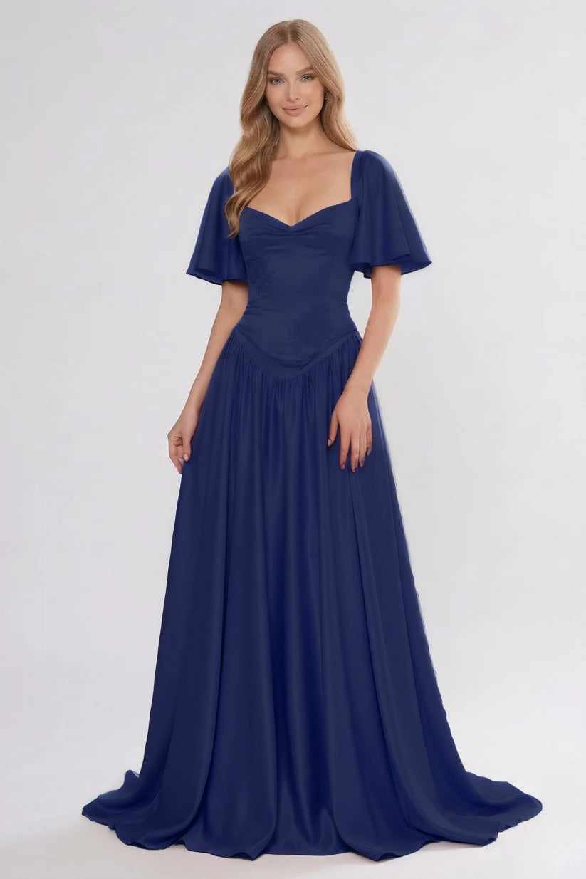 A-Line/Two-Piece Floor Length Soft Satin Wedding Guest Dress CG0316