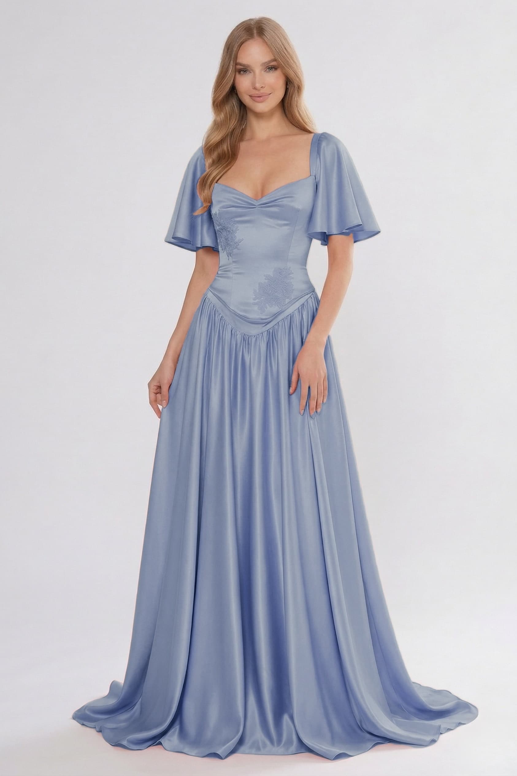 A-Line/Two-Piece Floor Length Soft Satin Wedding Guest Dress CG0316