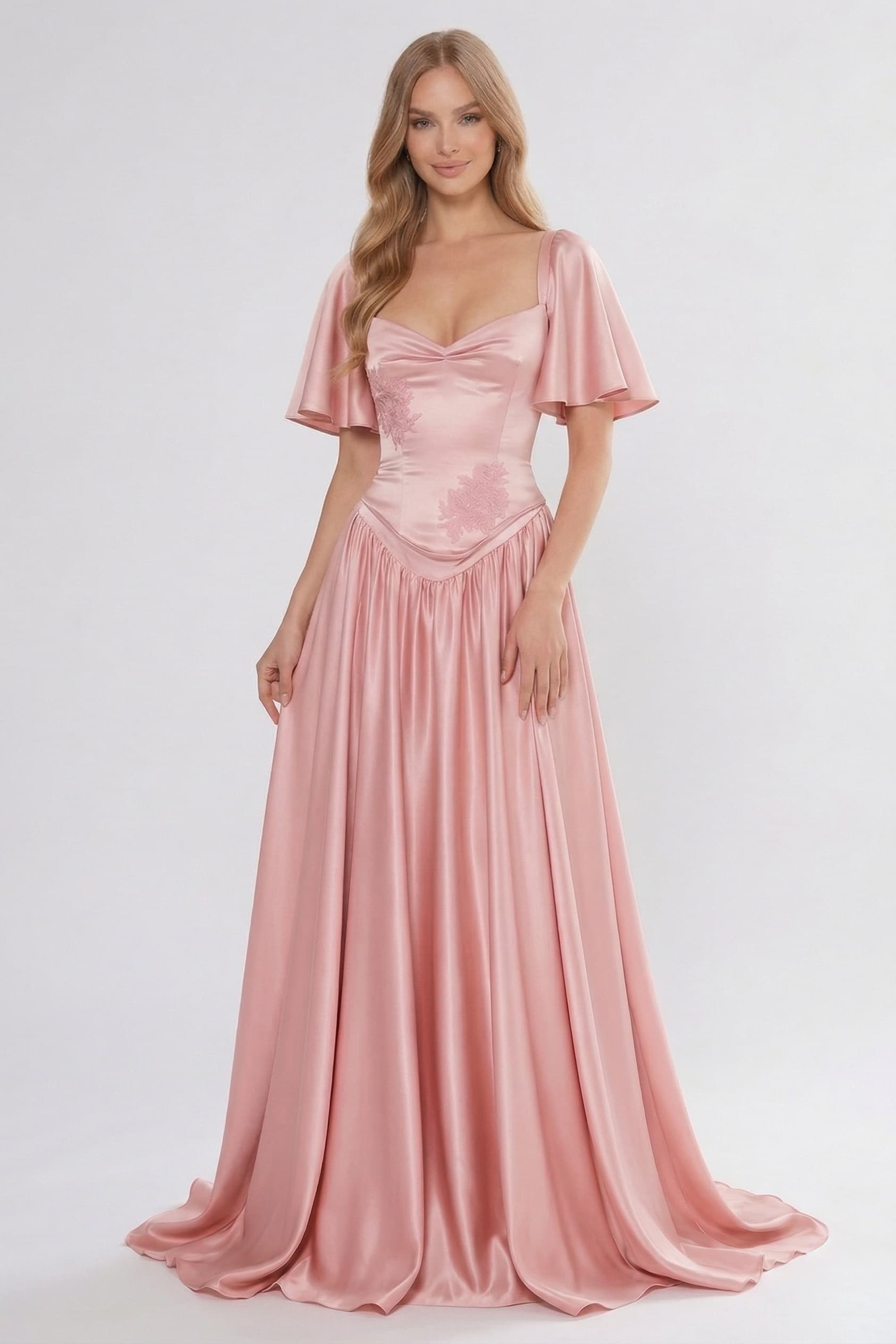 A-Line/Two-Piece Floor Length Soft Satin Wedding Guest Dress CG0316