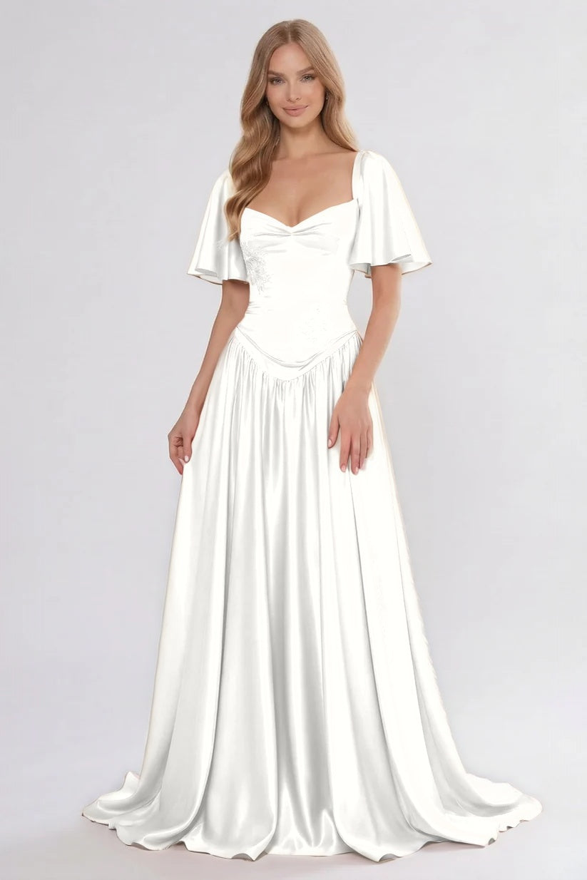 A-Line/Two-Piece Floor Length Soft Satin Wedding Guest Dress CG0316