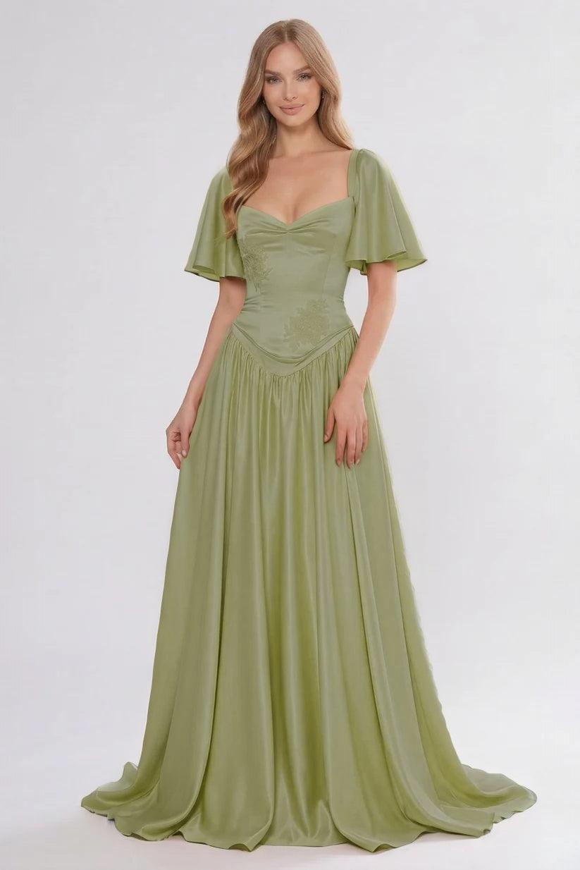 A-Line/Two-Piece Floor Length Soft Satin Wedding Guest Dress CG0316