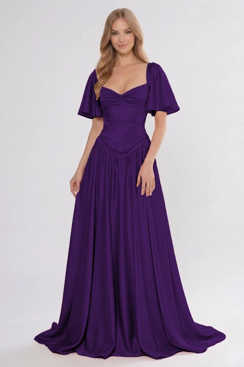 A-Line/Two-Piece Floor Length Soft Satin Wedding Guest Dress CG0316