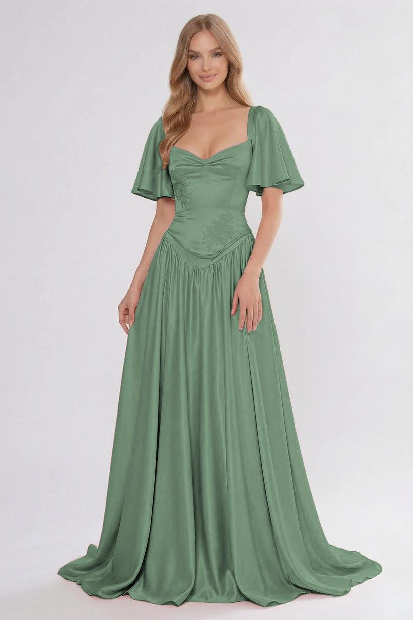 A-Line/Two-Piece Floor Length Soft Satin Wedding Guest Dress CG0316