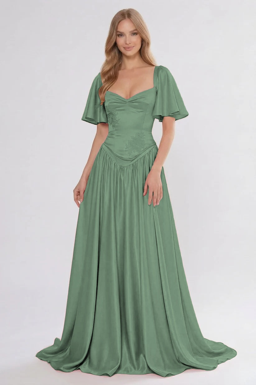 A-Line/Two-Piece Floor Length Soft Satin Wedding Guest Dress CG0316