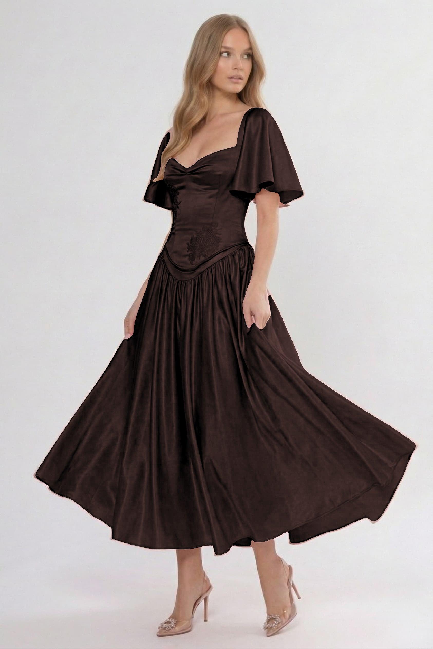 A-Line/Two-Piece Ankle Length Soft Satin Wedding Guest Dress CG0317