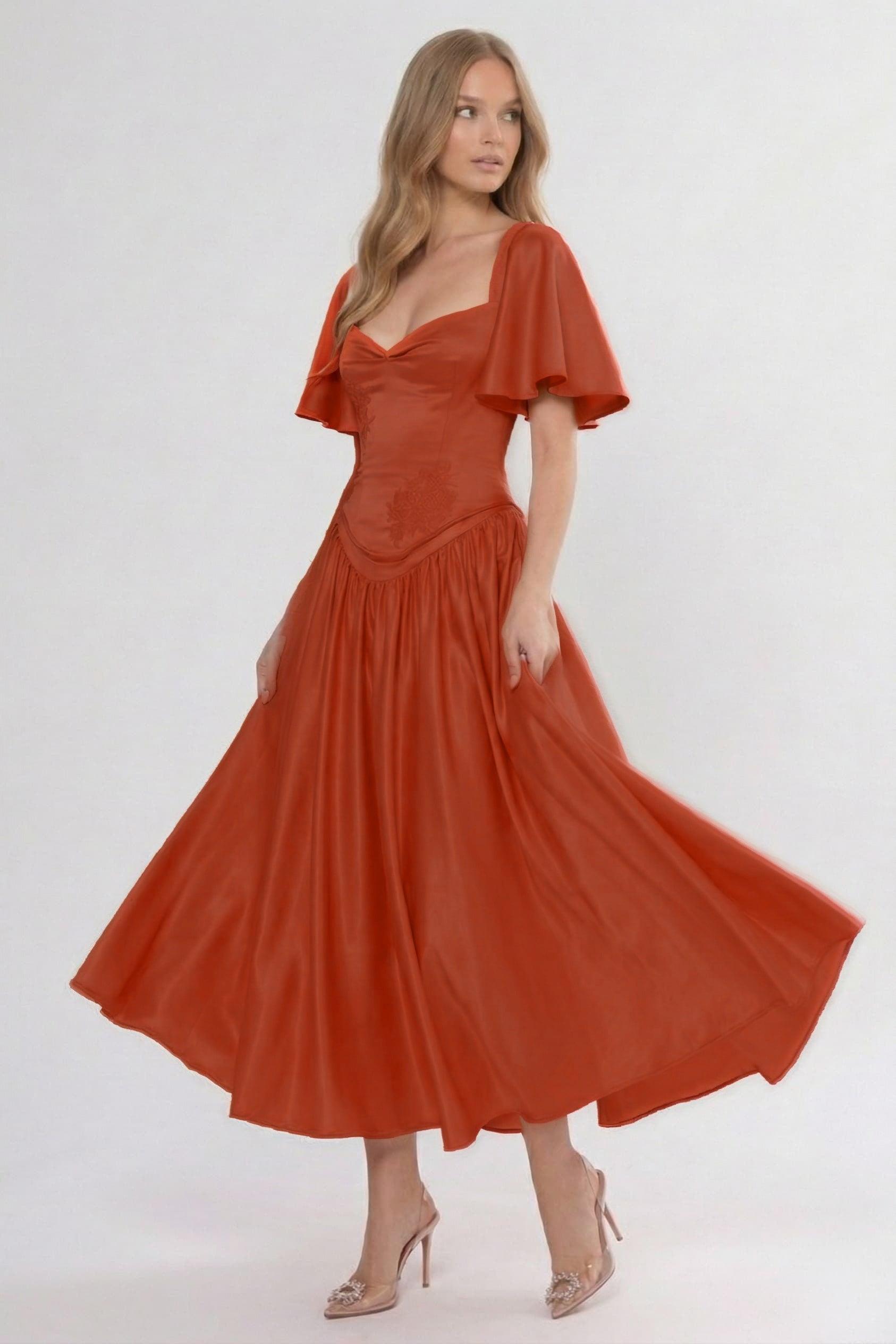 A-Line/Two-Piece Ankle Length Soft Satin Wedding Guest Dress CG0317