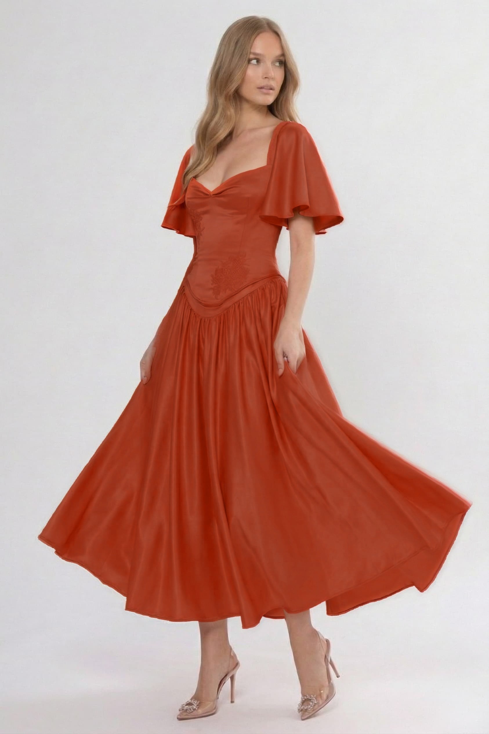 A-Line/Two-Piece Ankle Length Soft Satin Wedding Guest Dress CG0317