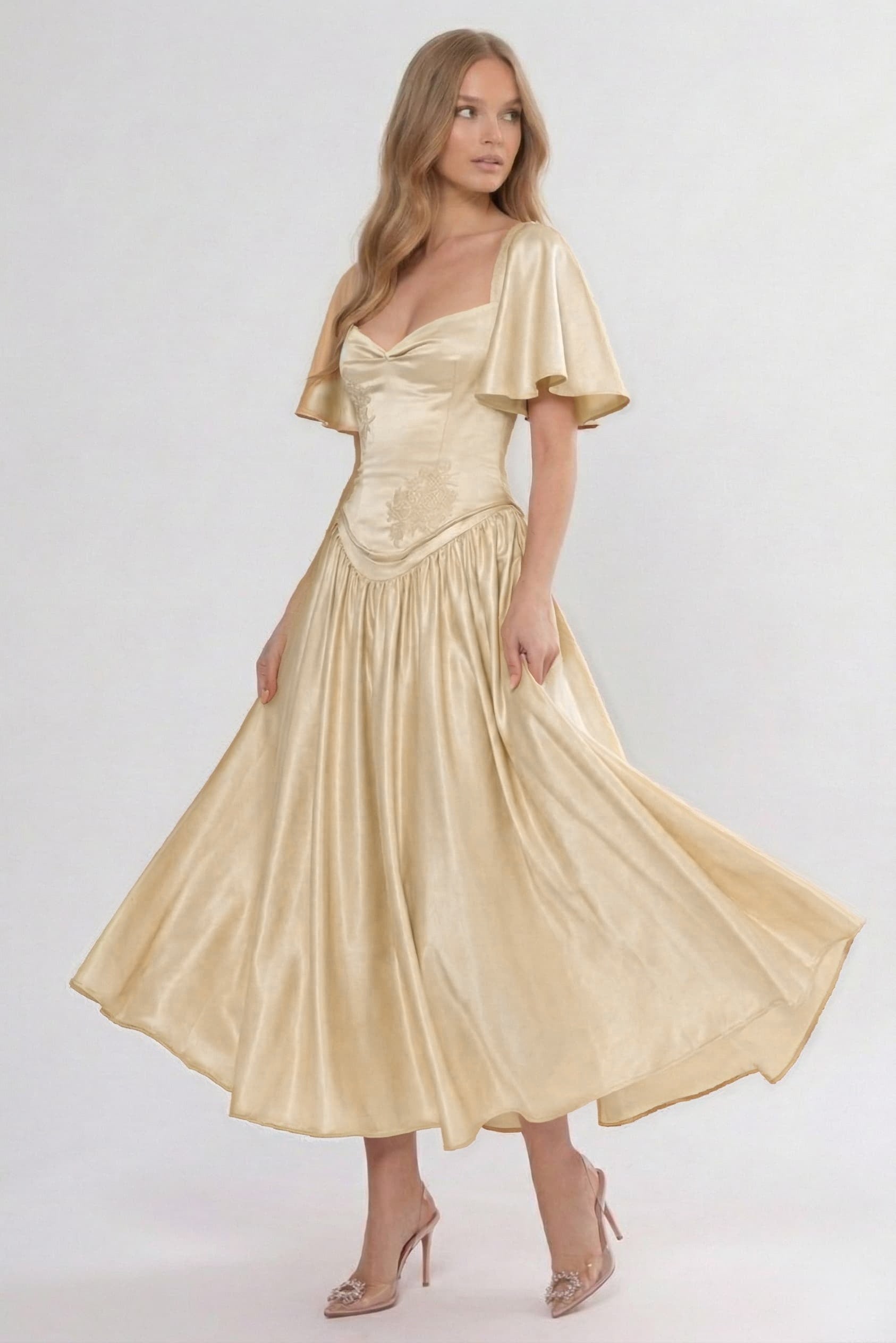 A-Line/Two-Piece Ankle Length Soft Satin Wedding Guest Dress CG0317