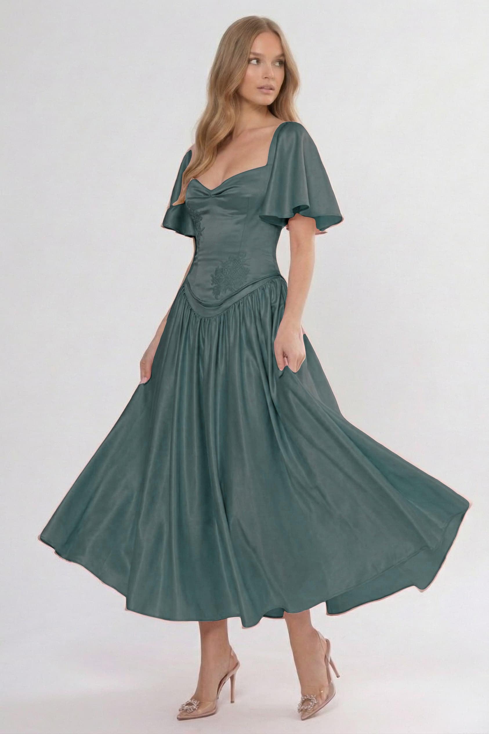 A-Line/Two-Piece Ankle Length Soft Satin Wedding Guest Dress CG0317